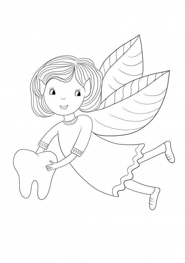 Our cute Tooth Fairy is holding a tooth and wants to be downloaded and colored for free