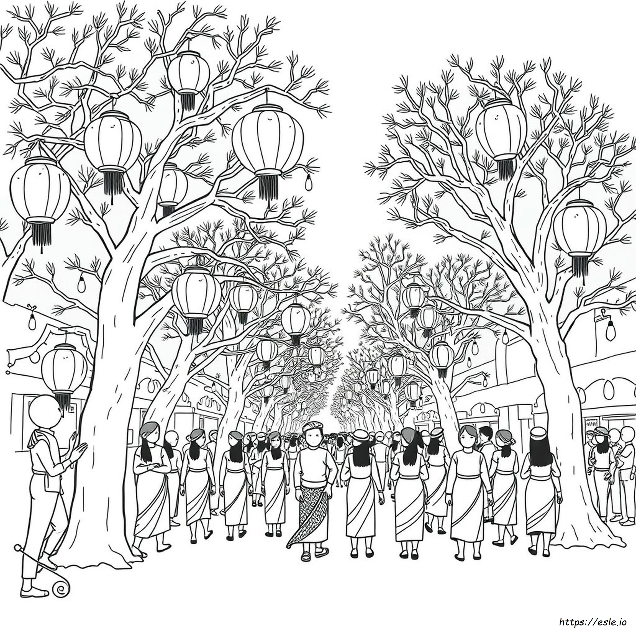 Myanmar Thadingyut Festival Coloring Page