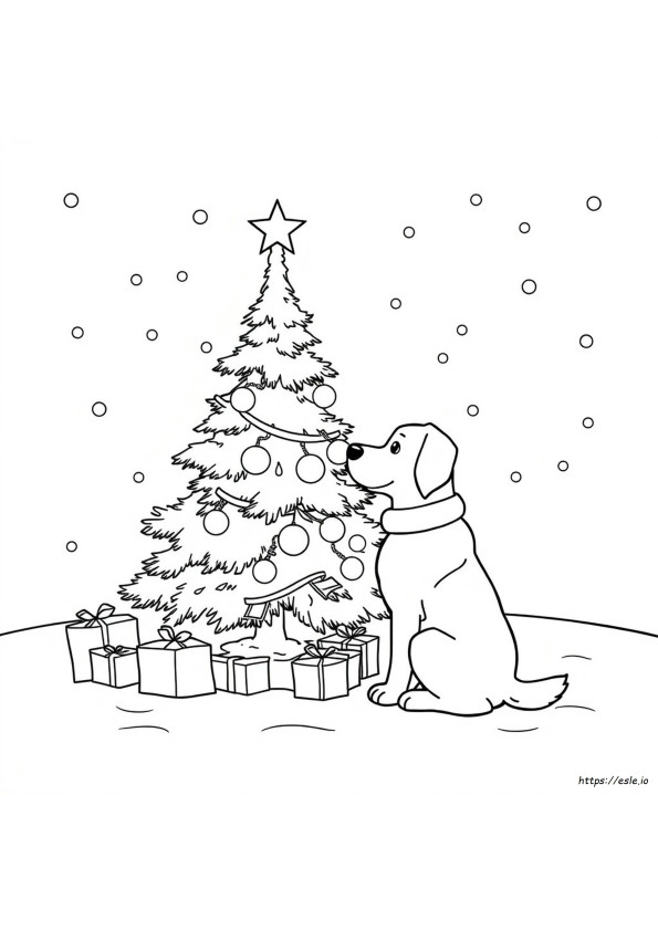 Christmas Dog Colouring Pages