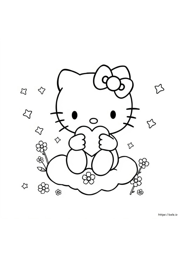 Hello Kitty With Heart Coloring Page