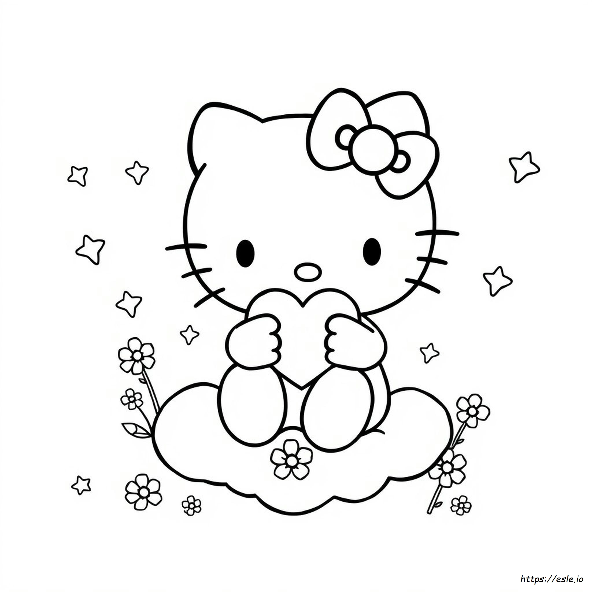 Hello Kitty With Heart Coloring Page