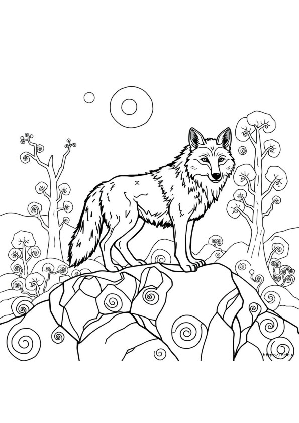 Fractal Wolf Coloring Page