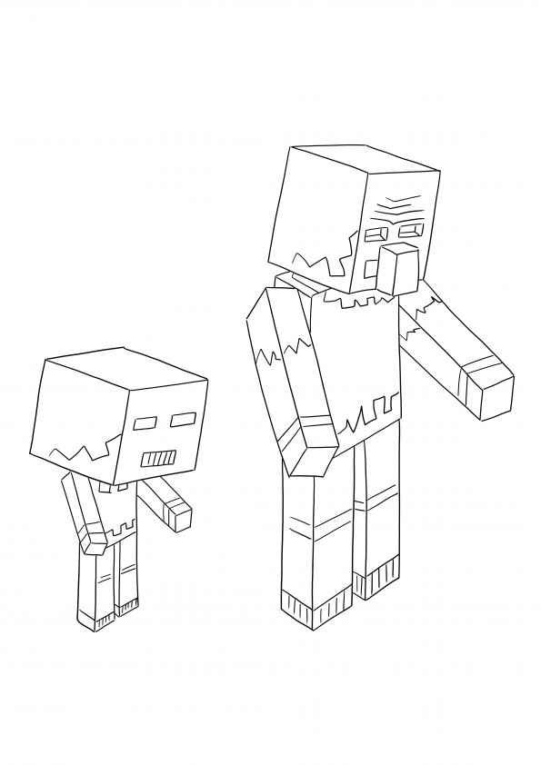 Minecraft Zombies free to print coloring sheet for kids