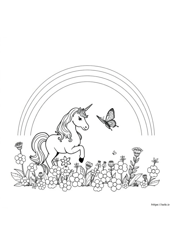 Pagini De Colorat Cu Unicorni, Flori, Fluturi Și Curcubeie