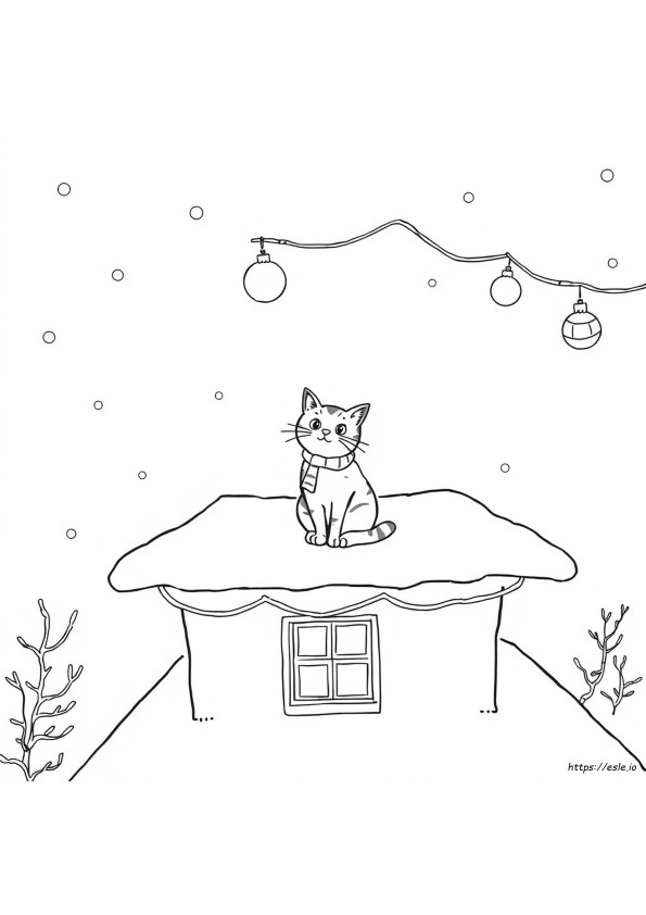 Christmas Cat Coloring Page
