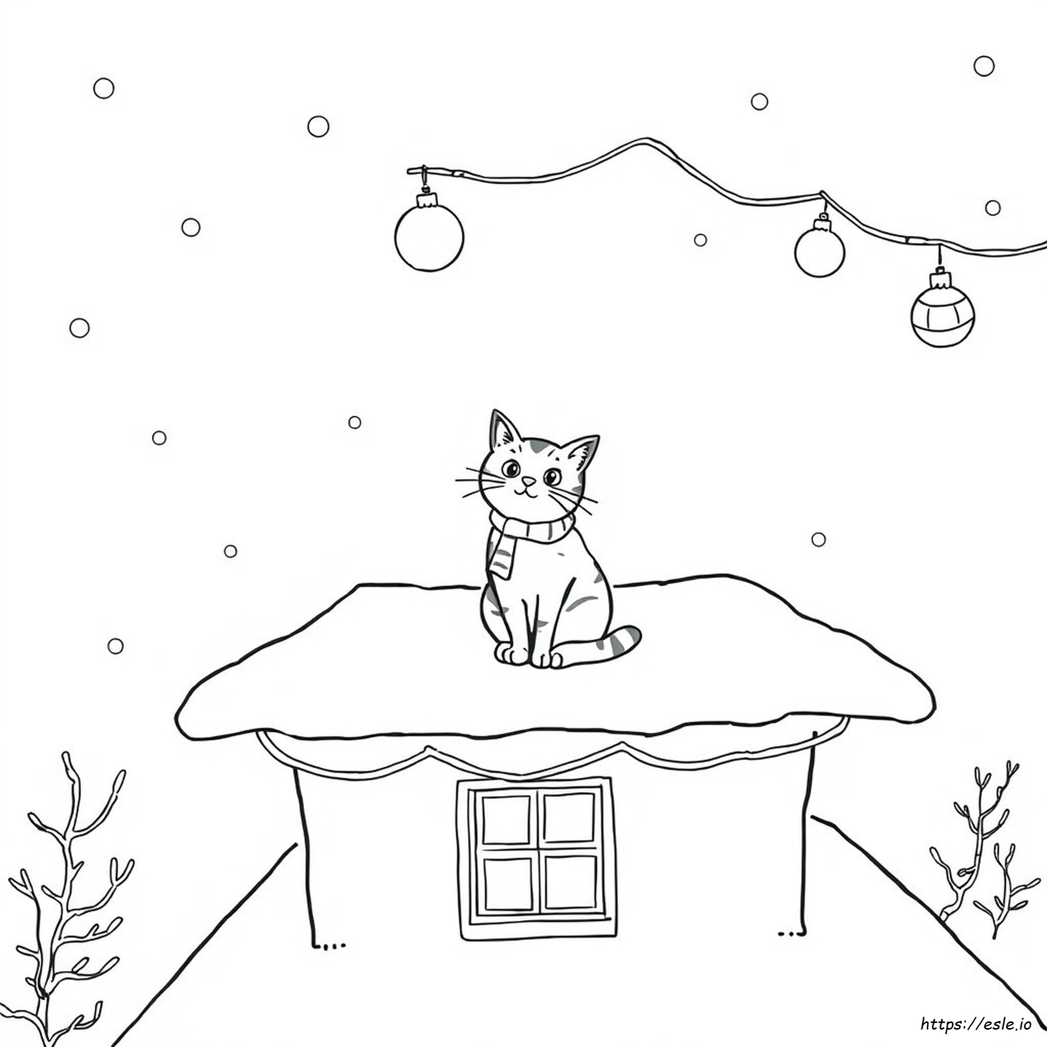 Christmas Cat Coloring Page