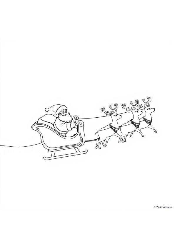 Christmas Santa Flying Santa Sleigh And Reindeer Coloring Page