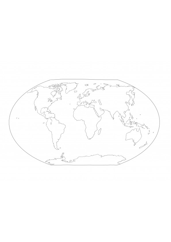 O pagină întreagă a Hărții lumii imprimabilă gratuit pentru colorare simplă