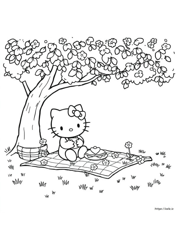 Hello Kitty Picnic Coloring Page