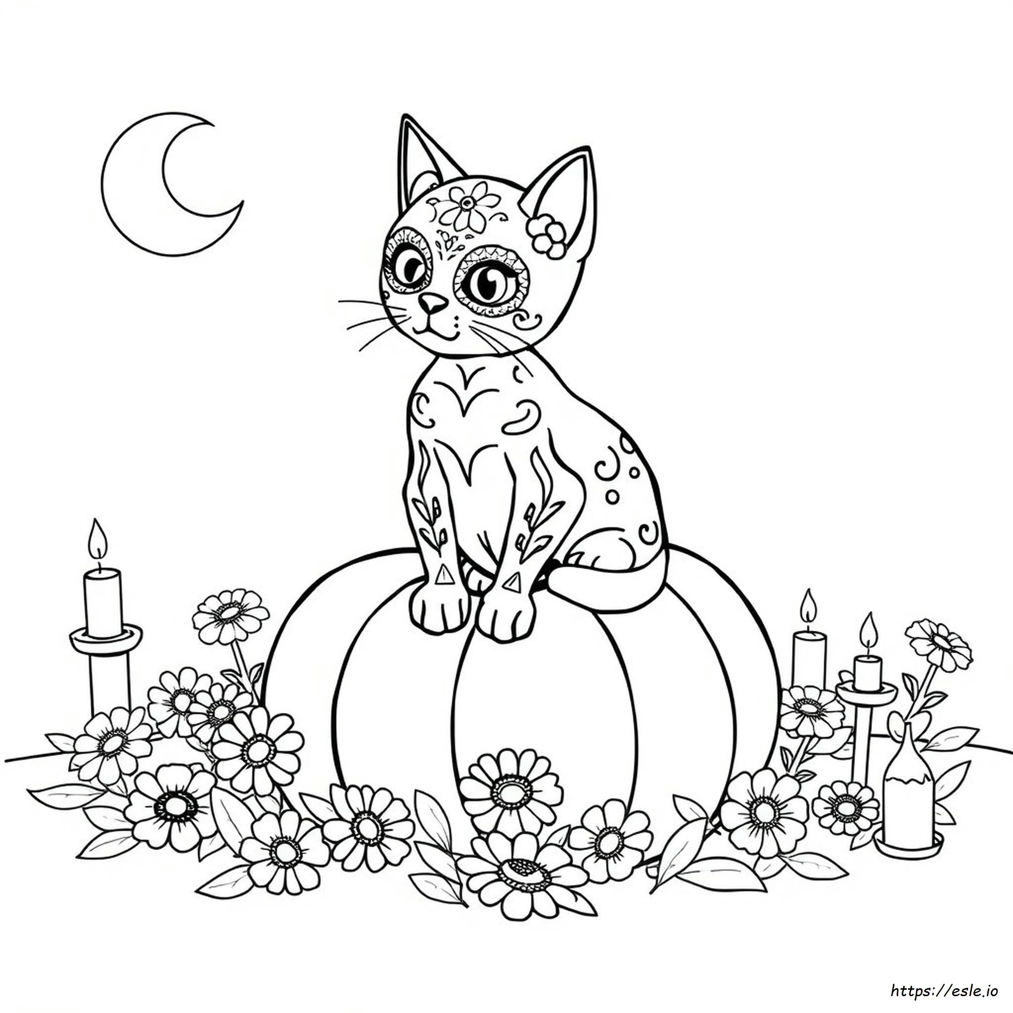 Gato Calavera De Azúcar Para Colorear