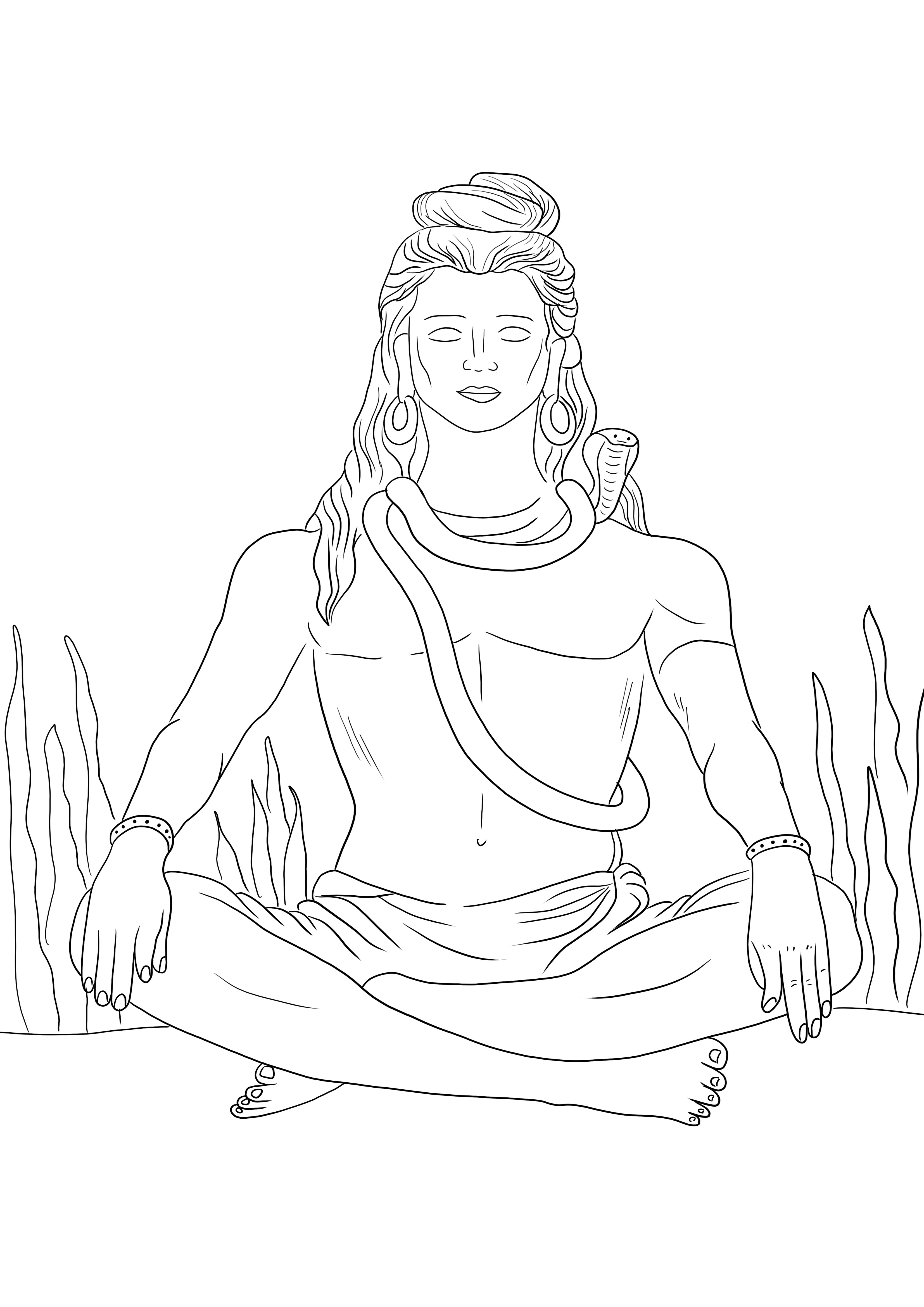 Lord Shiva is gratis printbaar, klaar om te kleuren en gratis te printen kleurplaat