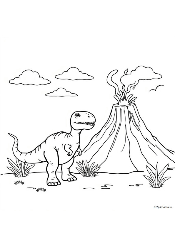 Dinosaurus Ja Tulivuori Värityskuvat