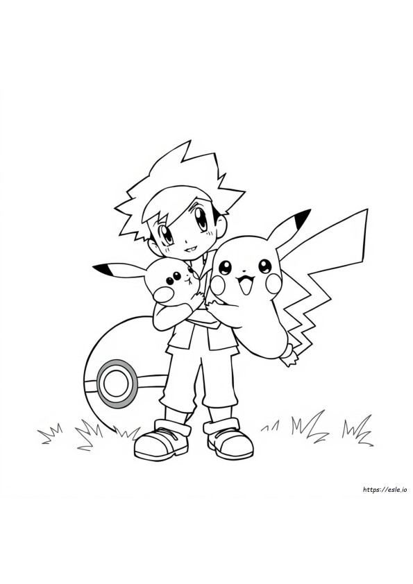 Ash En Pikachu Kleurplaat