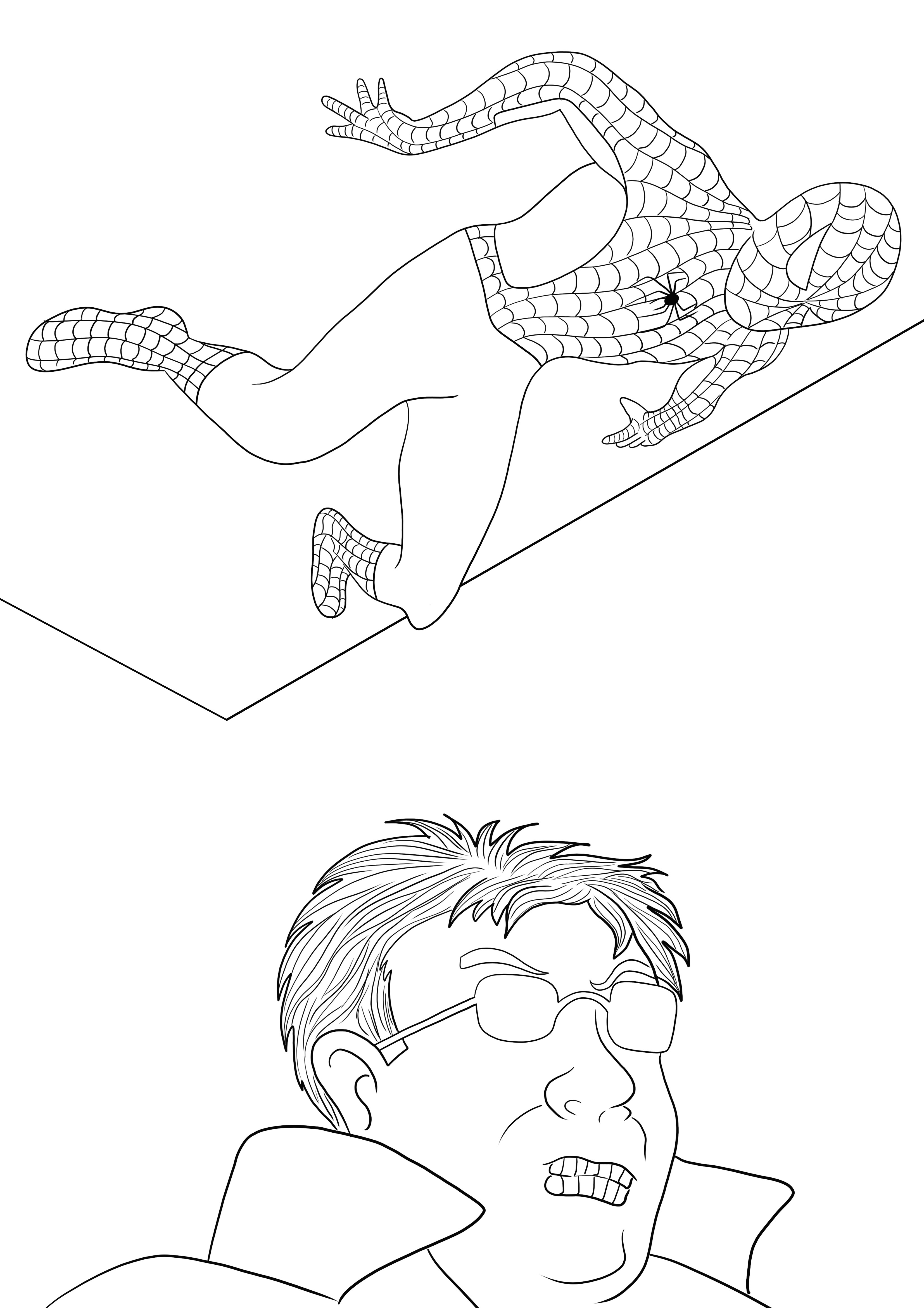 Spiderman Is Hiding on the ceiling image to print for free and simple to color