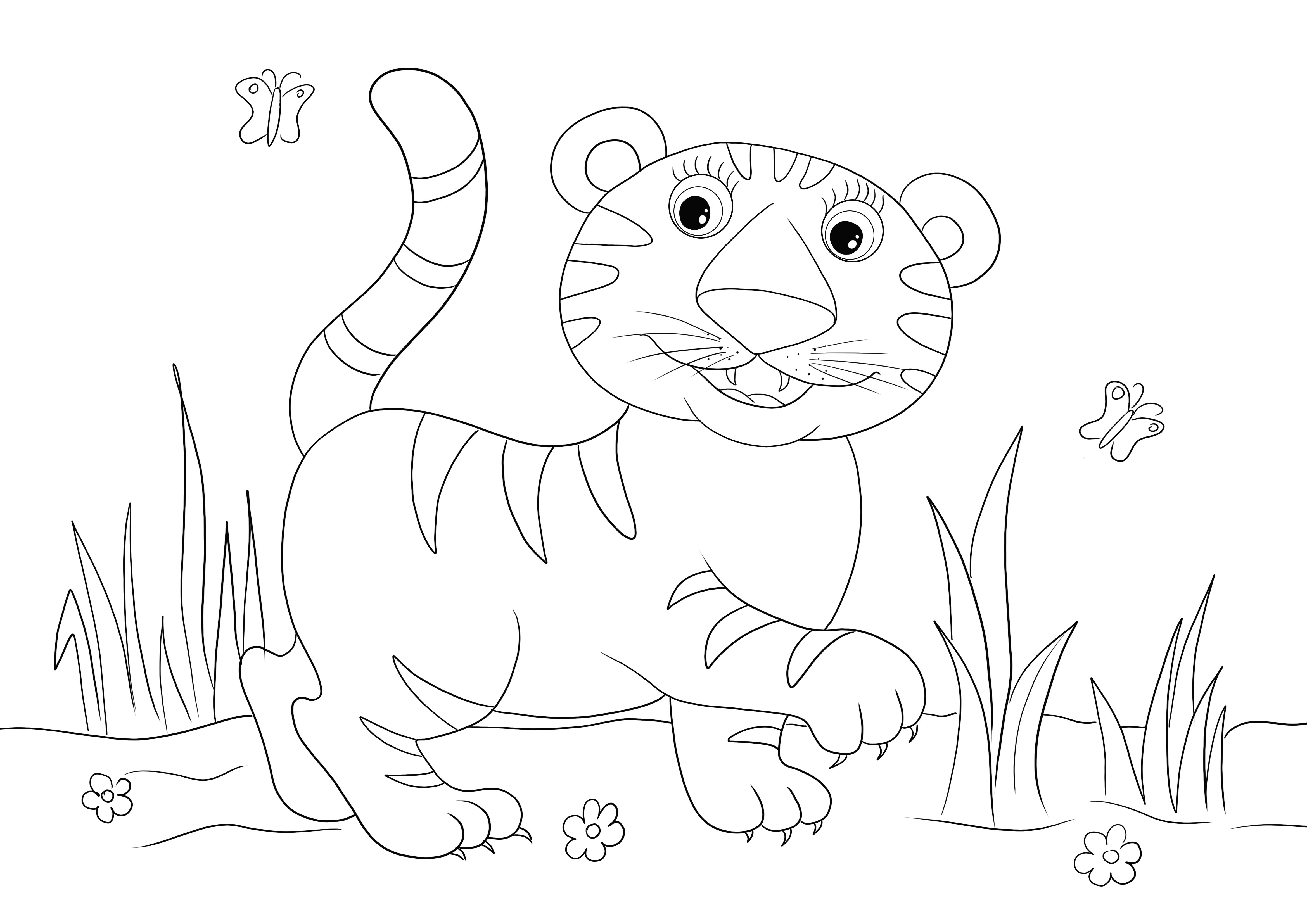 Folha de colorir Cute Baby Tiger grátis para baixar ou salvar para mais tarde