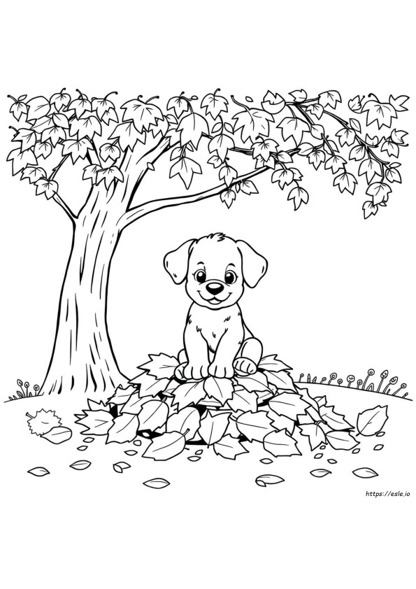 Fall Puppy Coloring Page