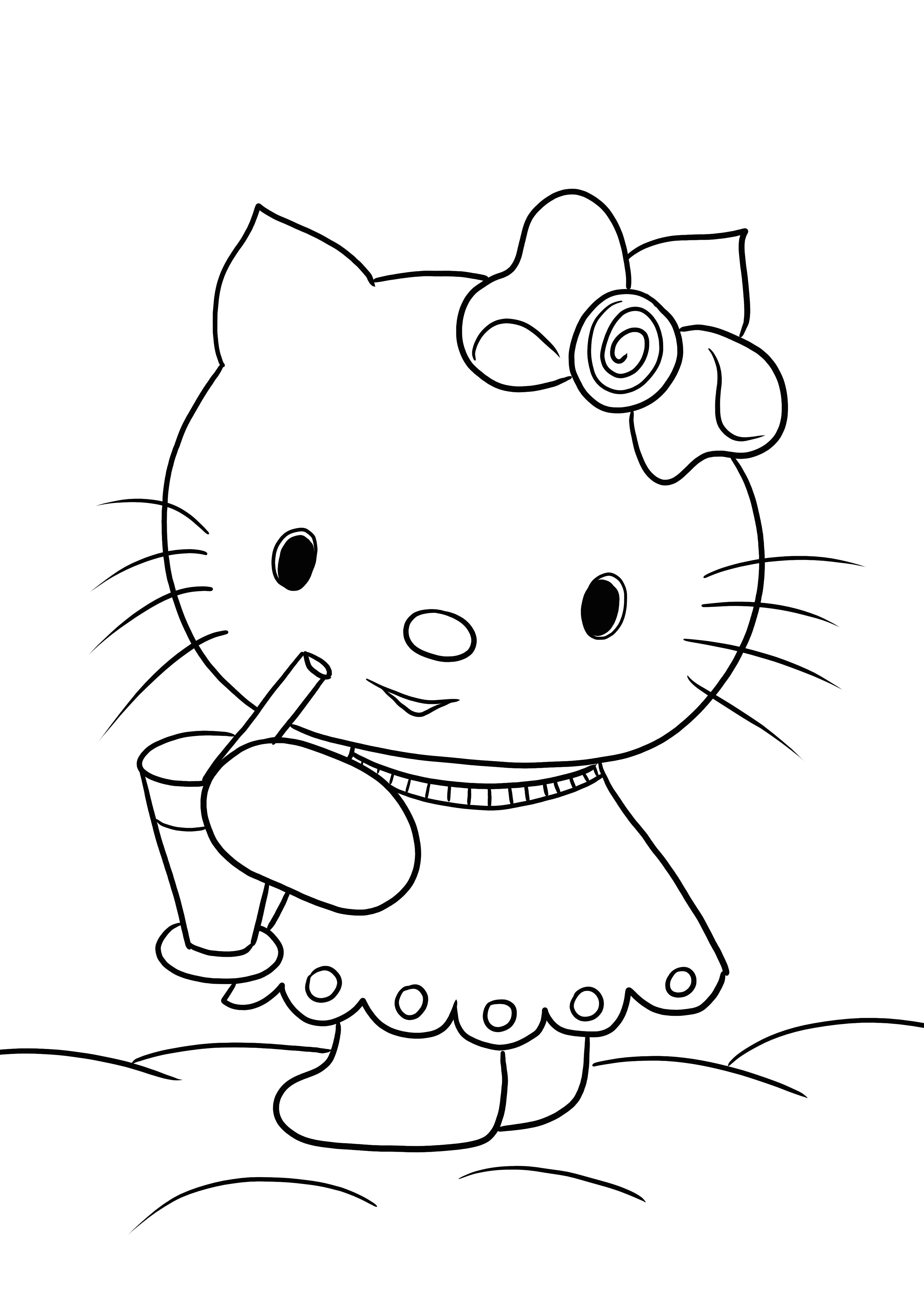 Hello Kitty drinkt haar favoriete limonadevrije print om in te kleuren voor kinderen kleurplaat