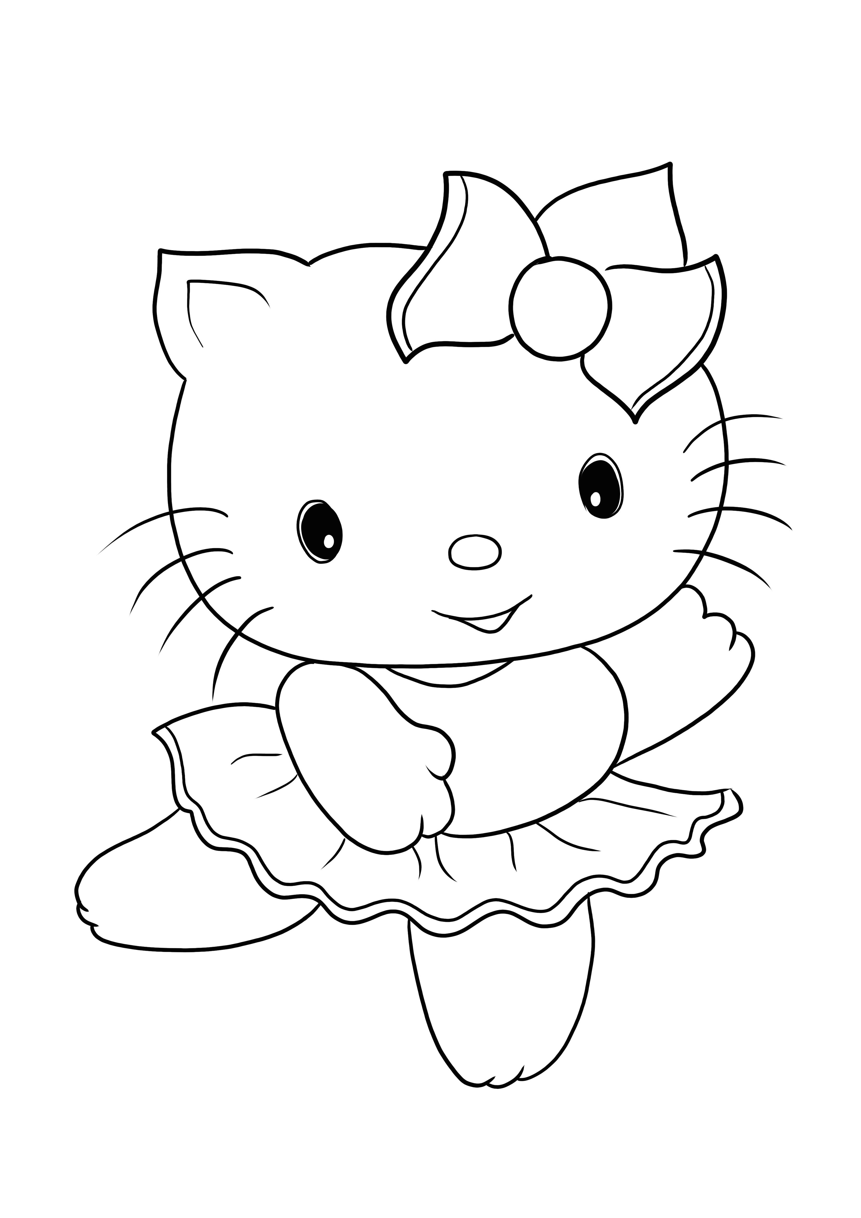 Impresión y coloreado gratis de la linda imagen de Hello Kitty para todas las edades.