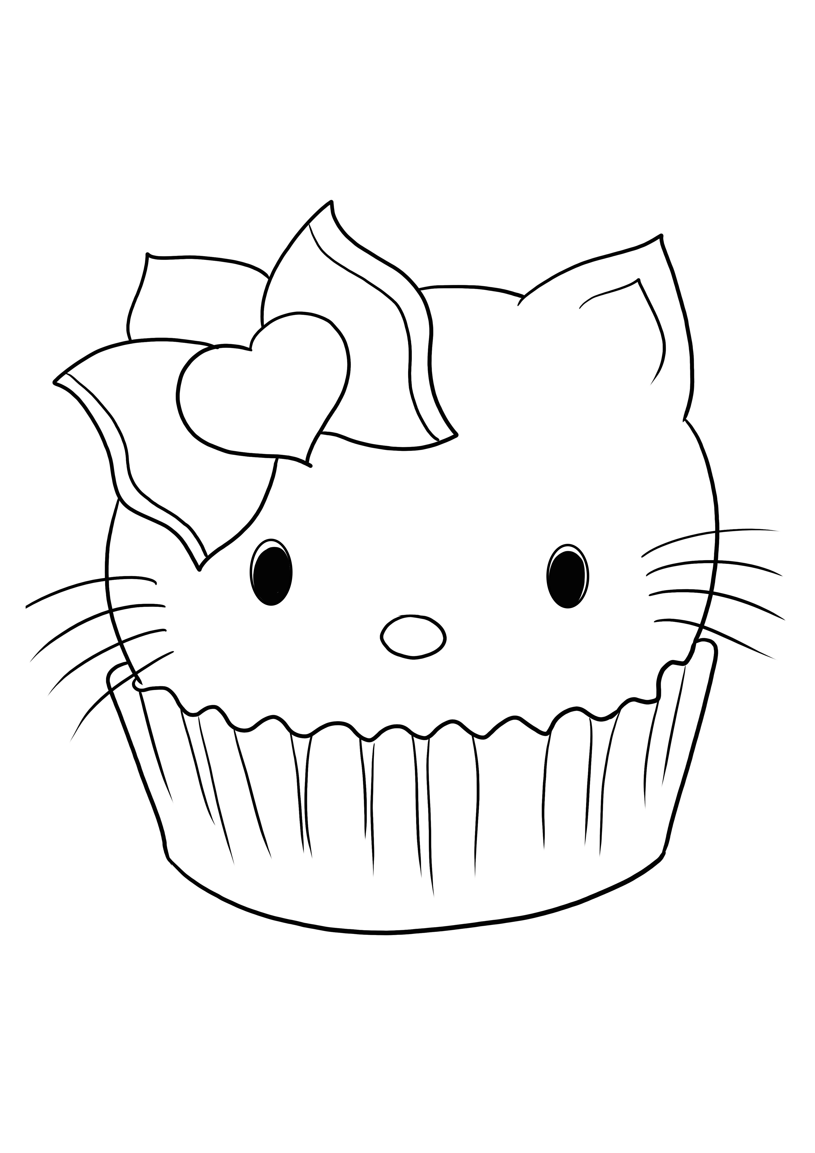 Hello Kitty em um Cupcake fácil de baixar ou imprimir e colorir para crianças