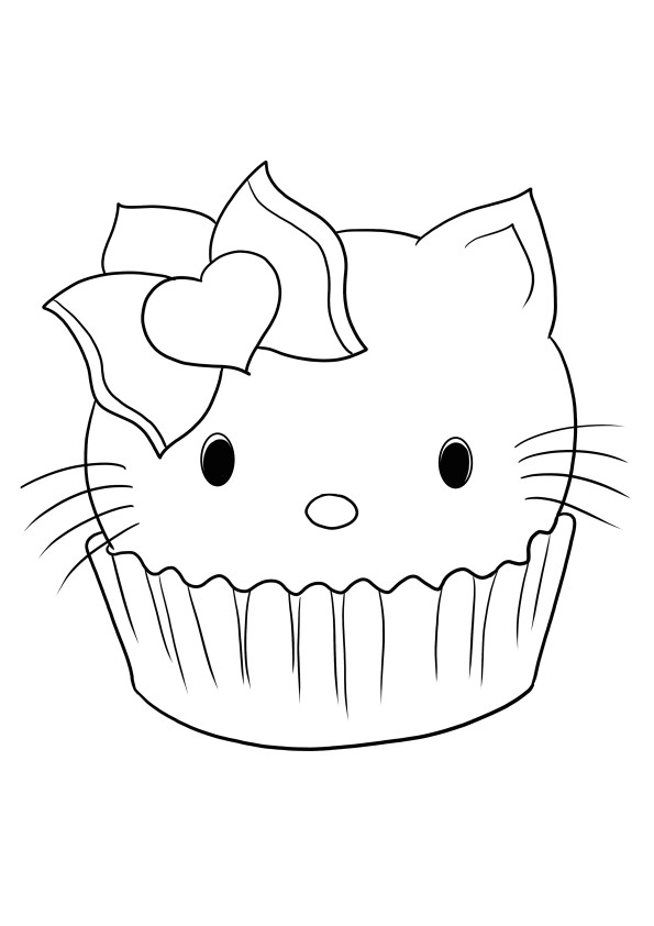 Hello Kitty dans un Cupcake facile à télécharger ou imprimer et colorier pour les enfants