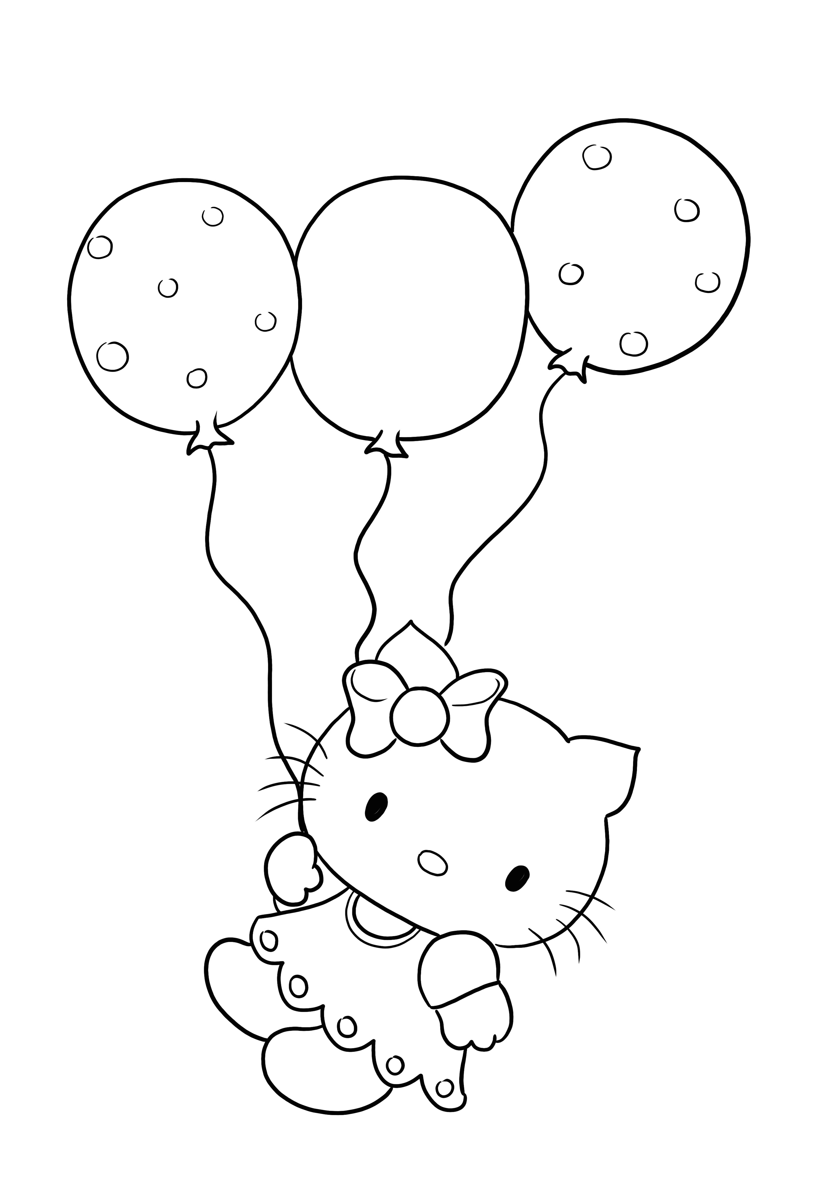 Hello Kitty y globos para imprimir y colorear gratis para niños