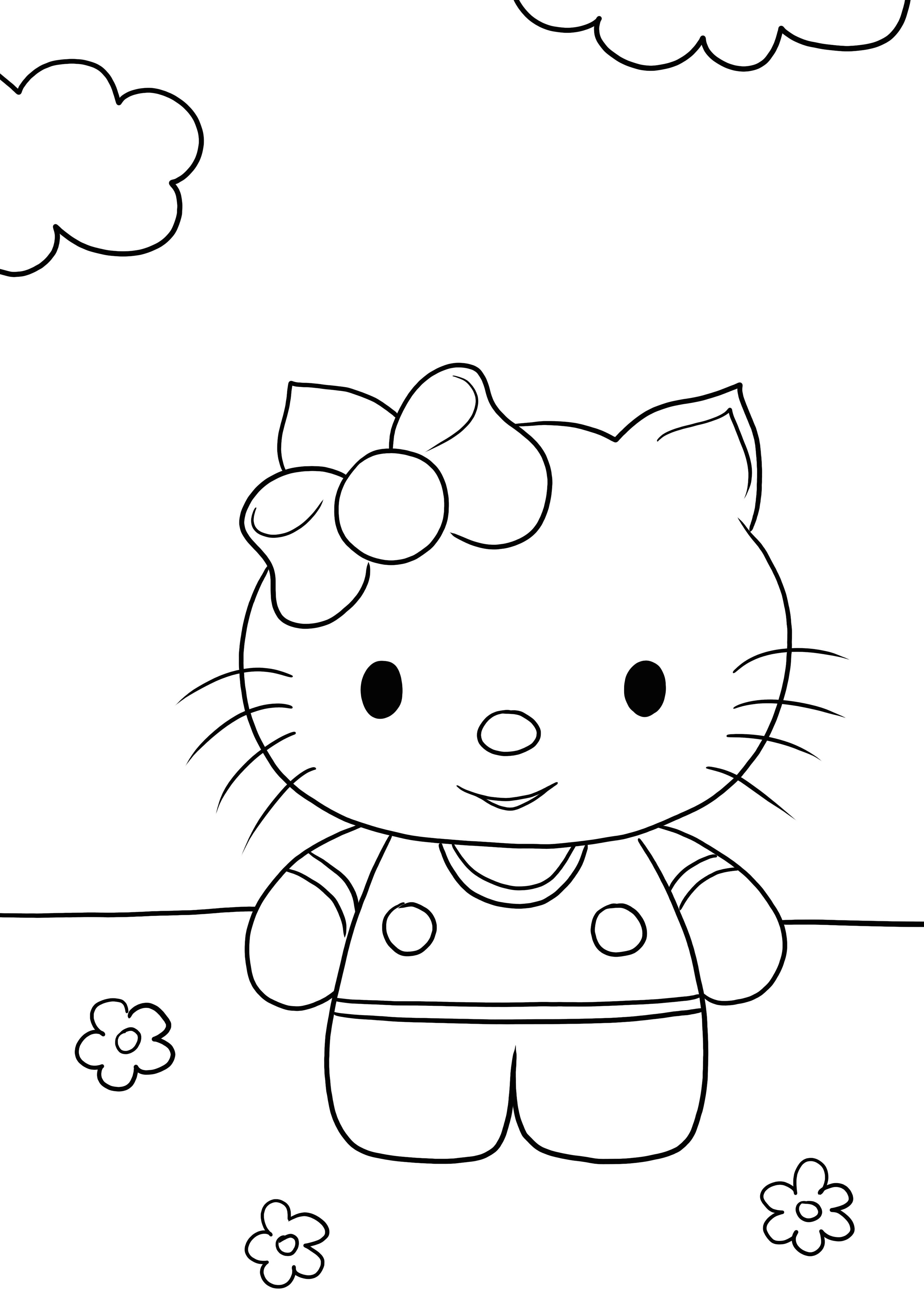 Gratis kleurplaat van lachende Hello Kitty om af te drukken of te downloaden kleurplaat