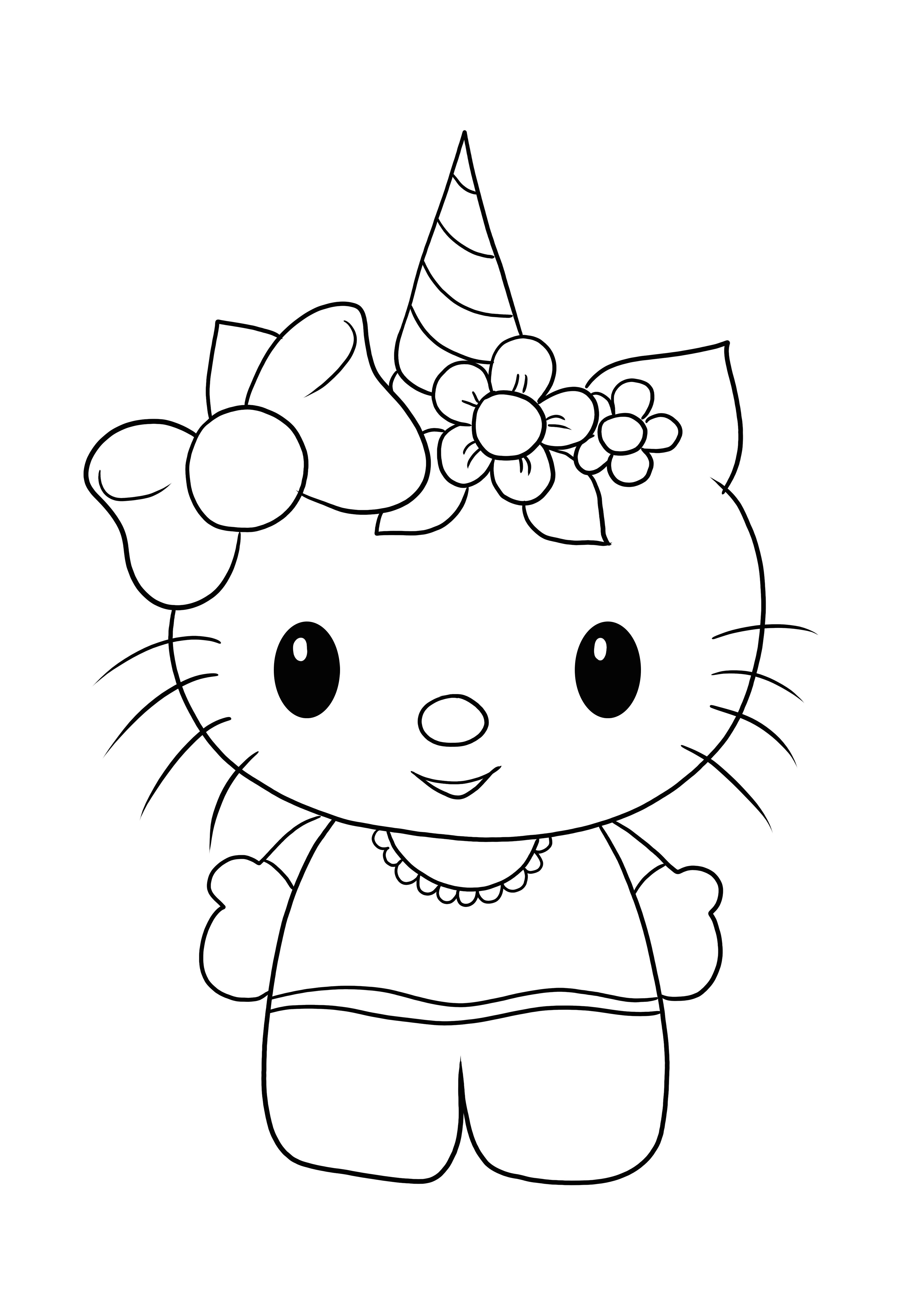 Hello Kitty y una bonita diadema de unicornio para colorear e imprimir gratis
