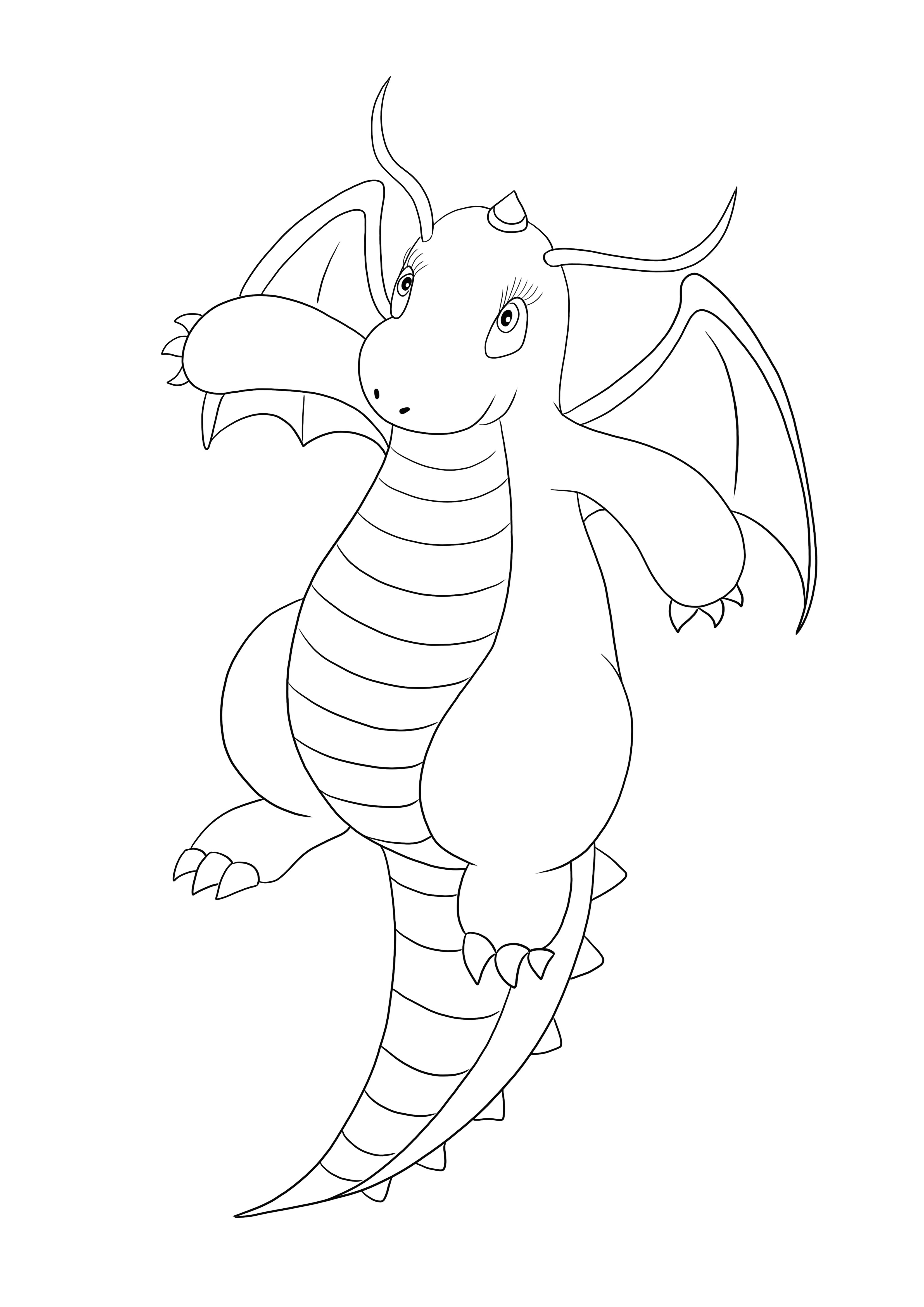 Dragonite a Pokémon játékból ingyenes és egyszerű színezéshez