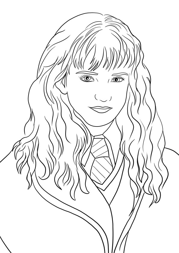 The free printable of Hermione Granger ready for coloring and having fun