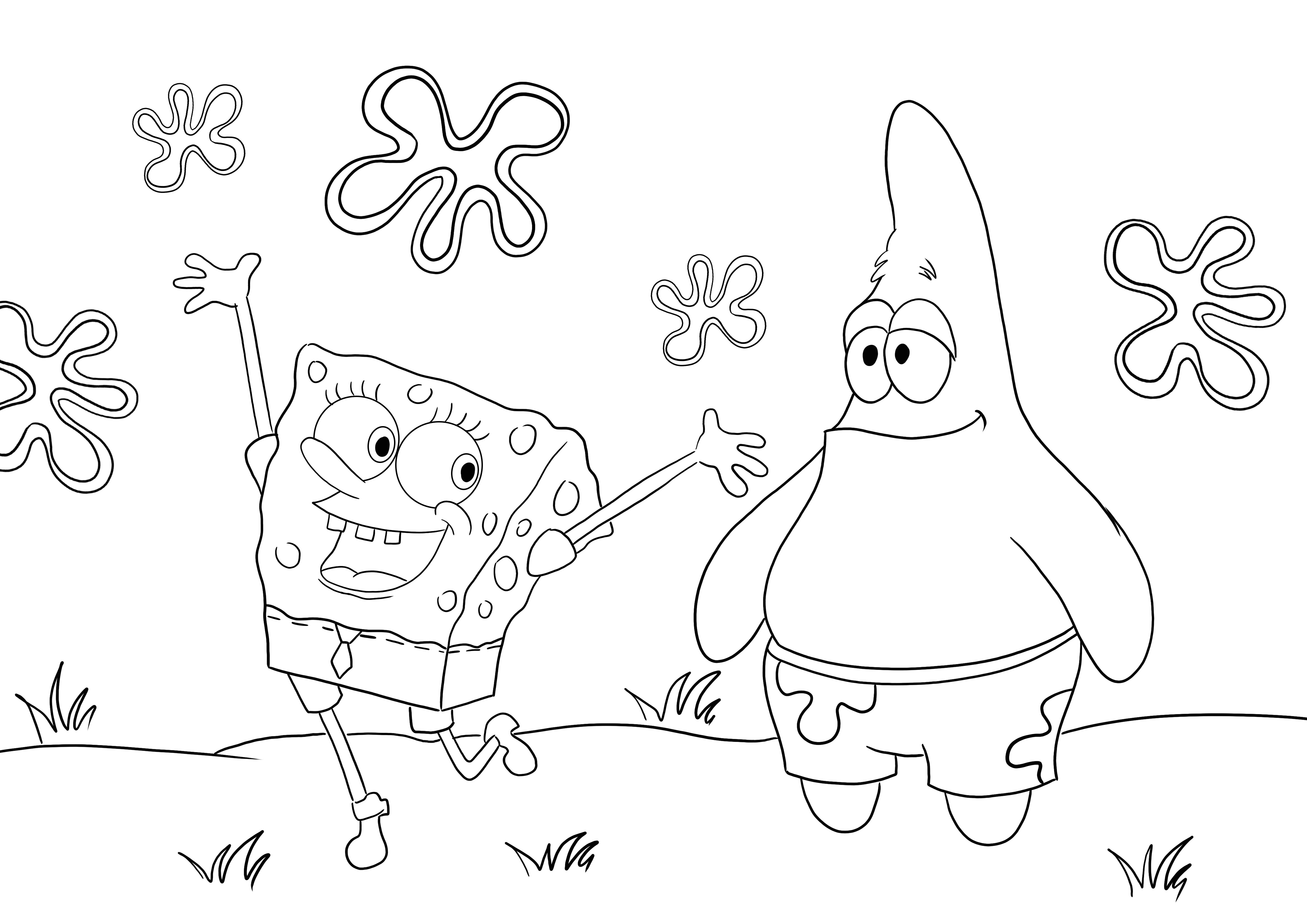 Happy Sponge SquarePants and his buddy Patrick for free coloring and printing