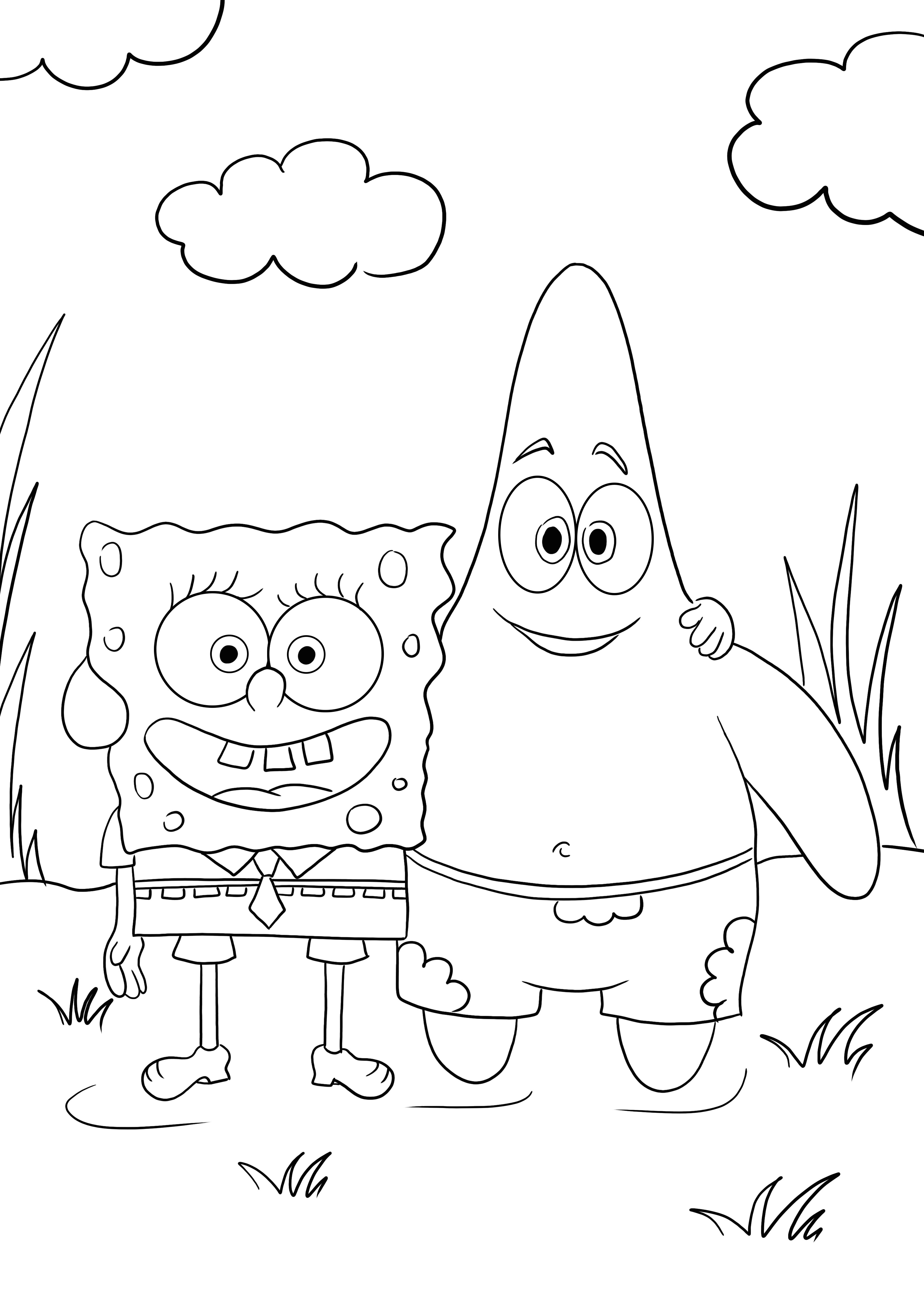 Bob Esponja y su mejor amigo Patricio para colorear y descargar imagen gratis