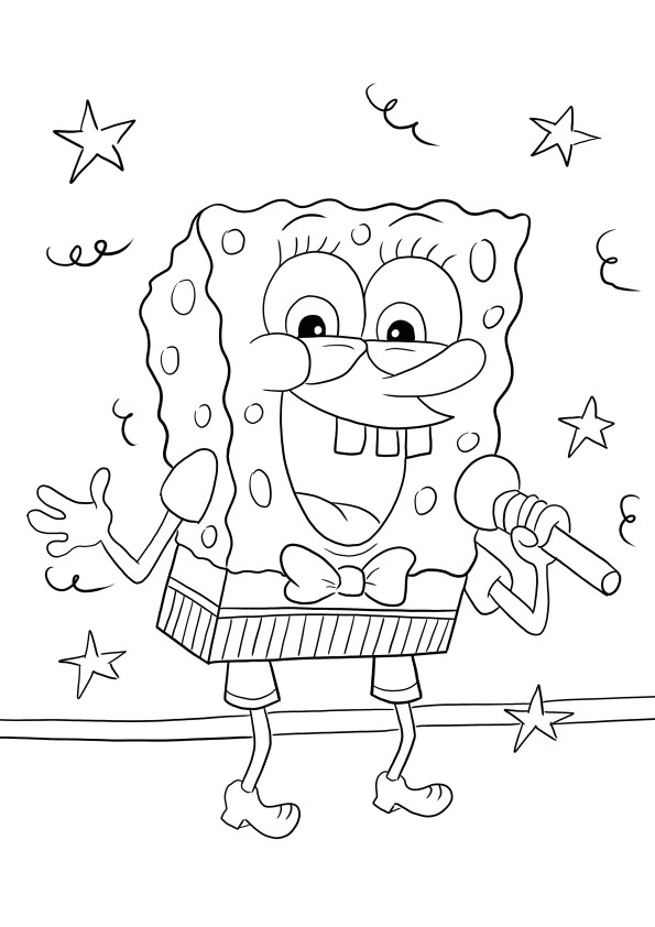 Sponge Bob singt auf dem Mikrofon – zum Spaß malen und ausdrucken