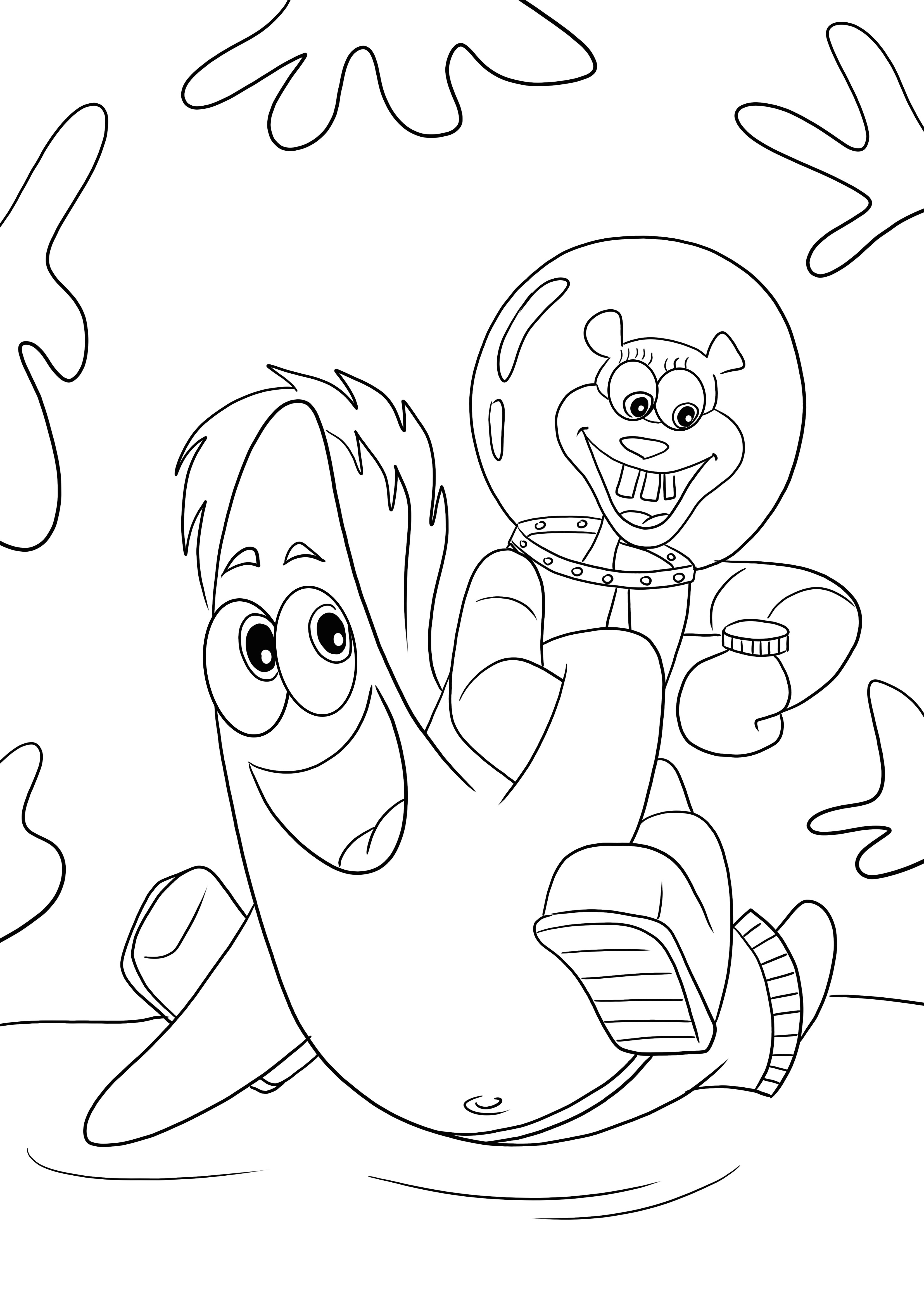Sandy Chicks e Patrick nadando debaixo d'água grátis para imprimir e colorir para crianças
