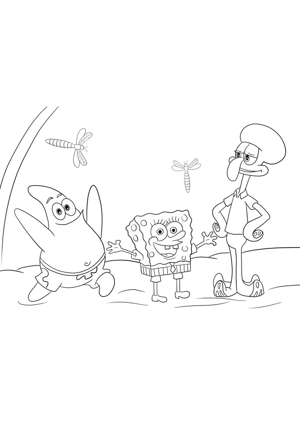 Sponge Bob-Patrick Star-Squidward pentru colorat și imprimare imagine gratuită