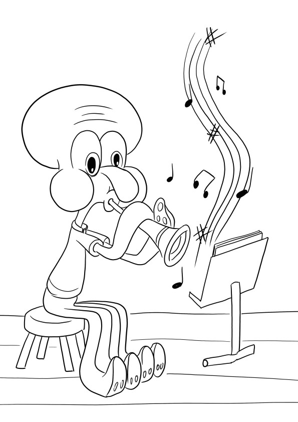Squidward Tentacles coloring image for free printing or downloading and easy coloring