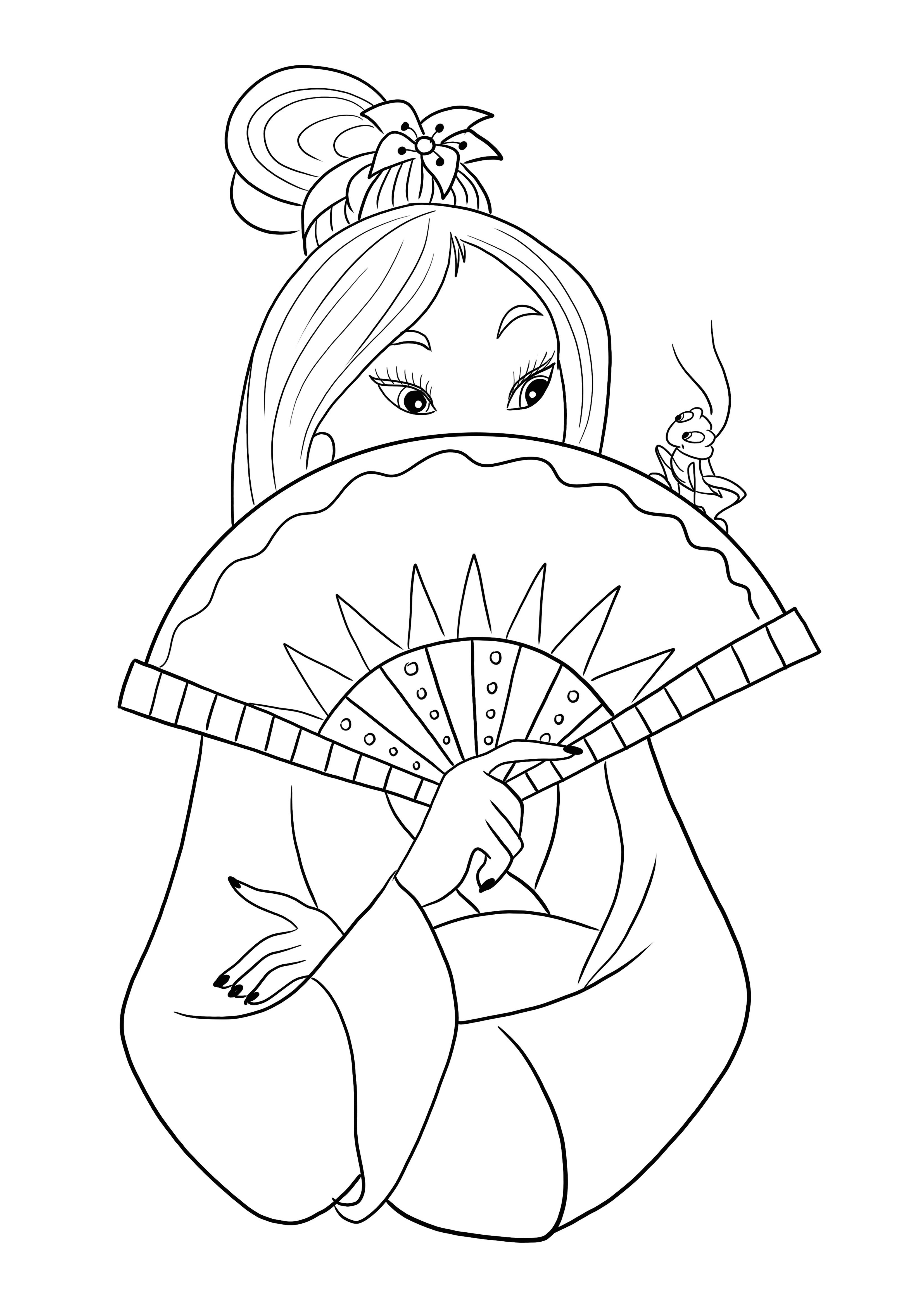 Bela Mulan e Cri-Kee página para colorir e imprimir livre de bugs para crianças