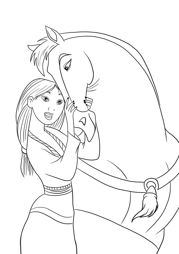 Mulan and the family horse Khan ready to be printed and colored for free