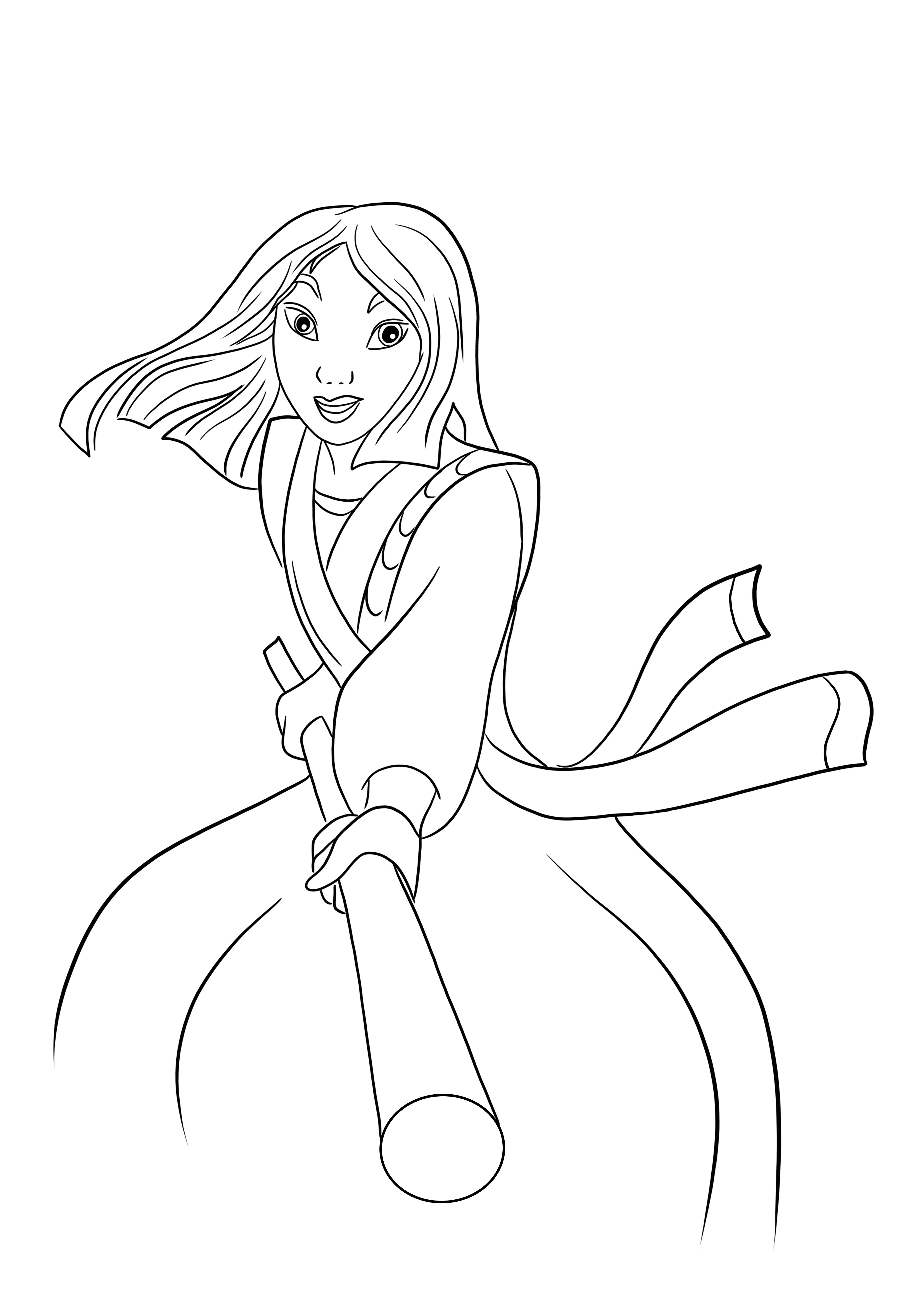 Hier ist ein kostenloser Download des Kampfbildes von Prinzessin Mulan zum einfachen Ausmalen