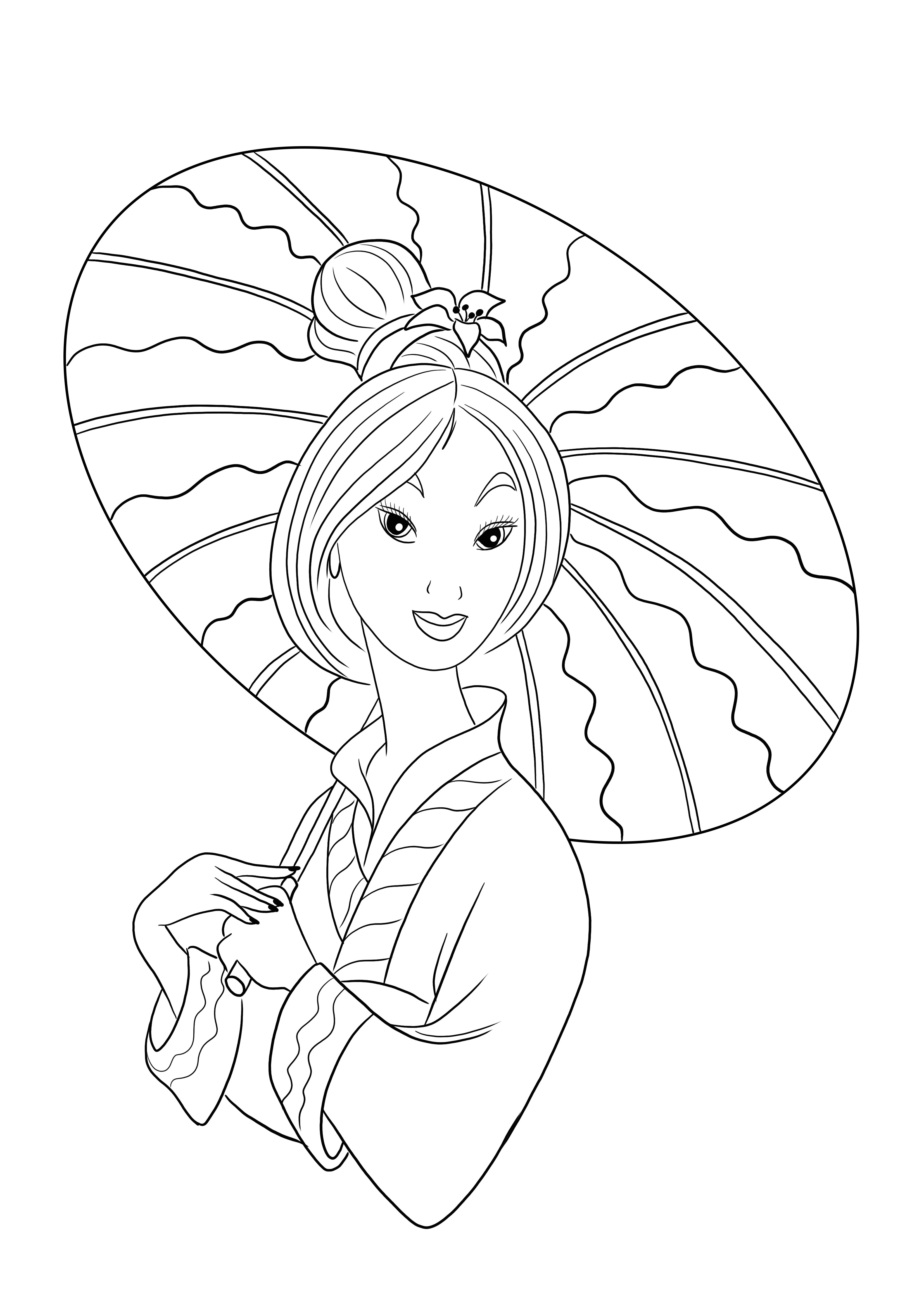 Princess Mulan ilmainen kuvien värittämiseen ja tulostamiseen lapsille hauskanpitoon