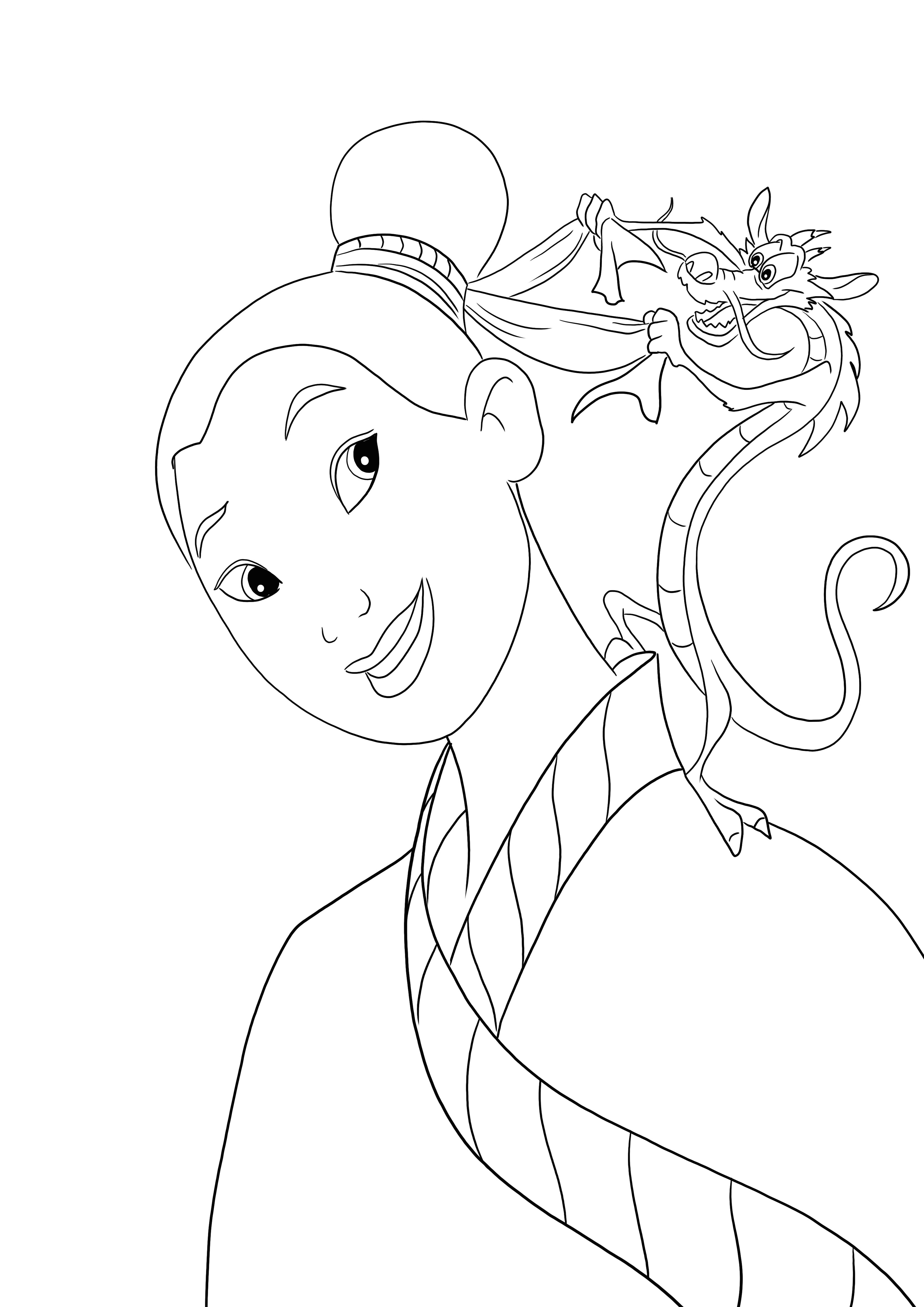 Coloração engraçada de Mushu fazendo cabelo de Mulan grátis para baixar e colorir