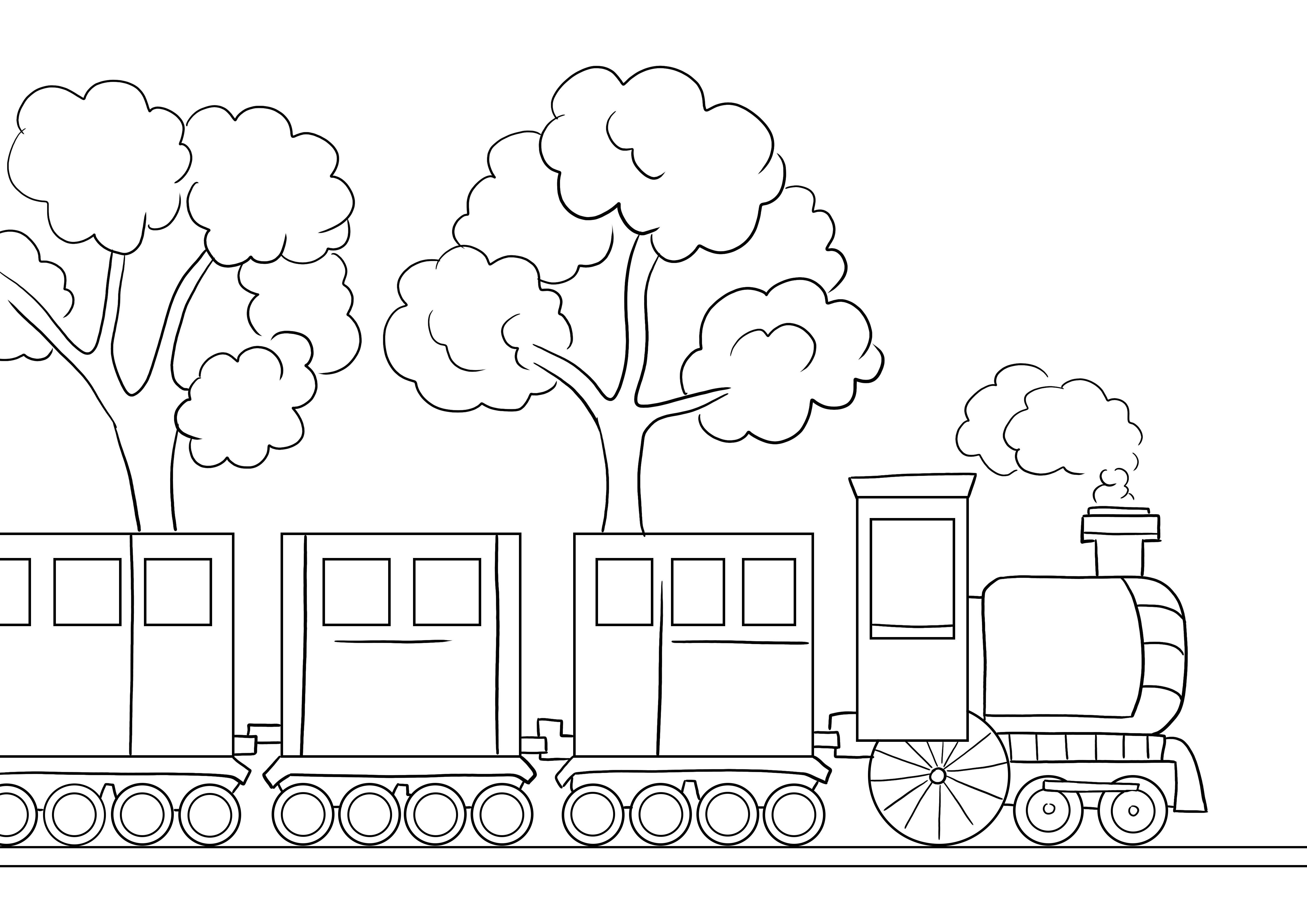 Treine na estrada de ferro sem colorir e imprimir para crianças de todas as idades