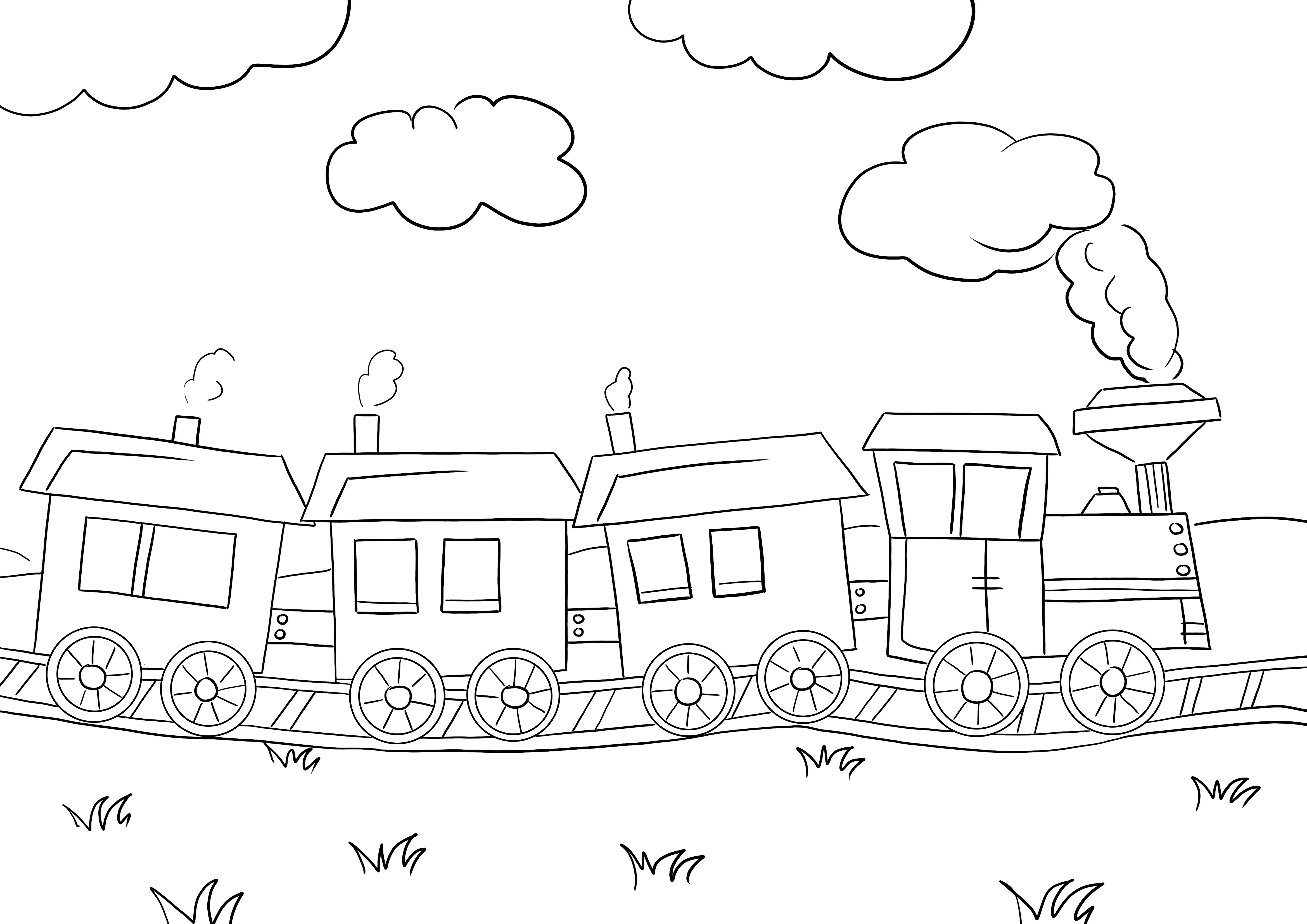 Ilmainen tulostettava nopeasti kulkeva juna lapsille, jotka voivat värittää ja oppia hauskasti