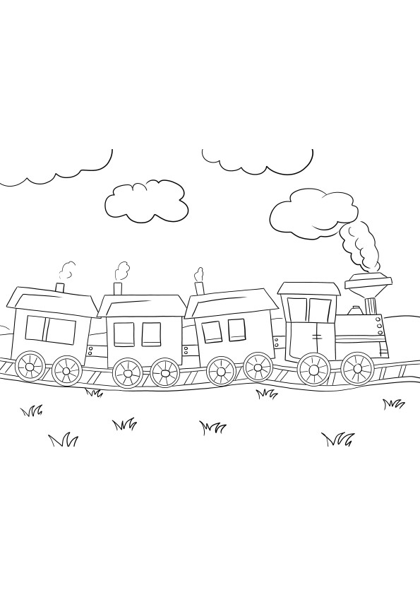 Free printable of a fast-going train for kids to color and learn with fun