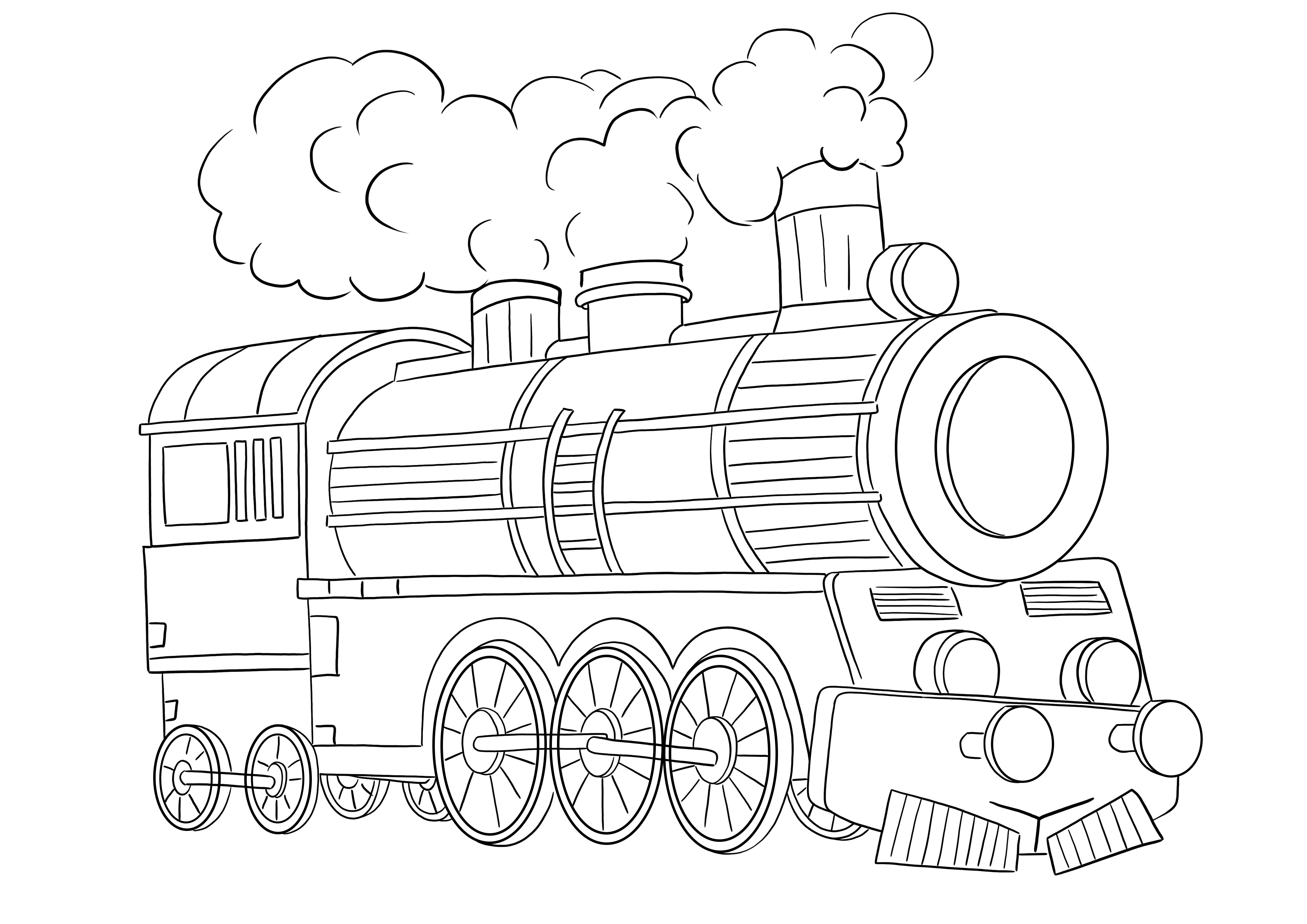 Locomotive à vapeur à colorier et image d'impression gratuite facile à colorier