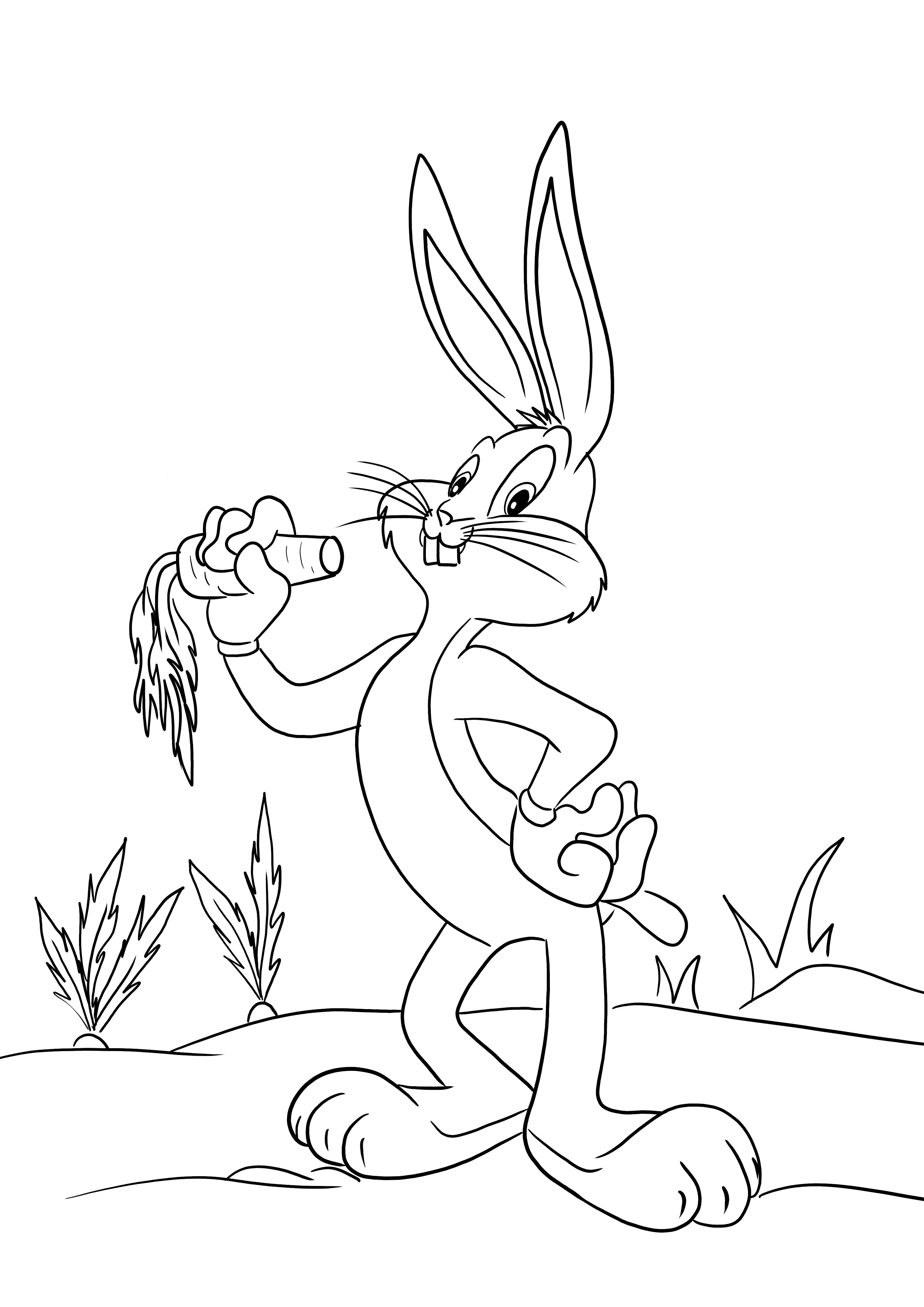 Helppo värityskuva Bugs Bunnysta lapsille väritettäväksi ja hauskanpitoon