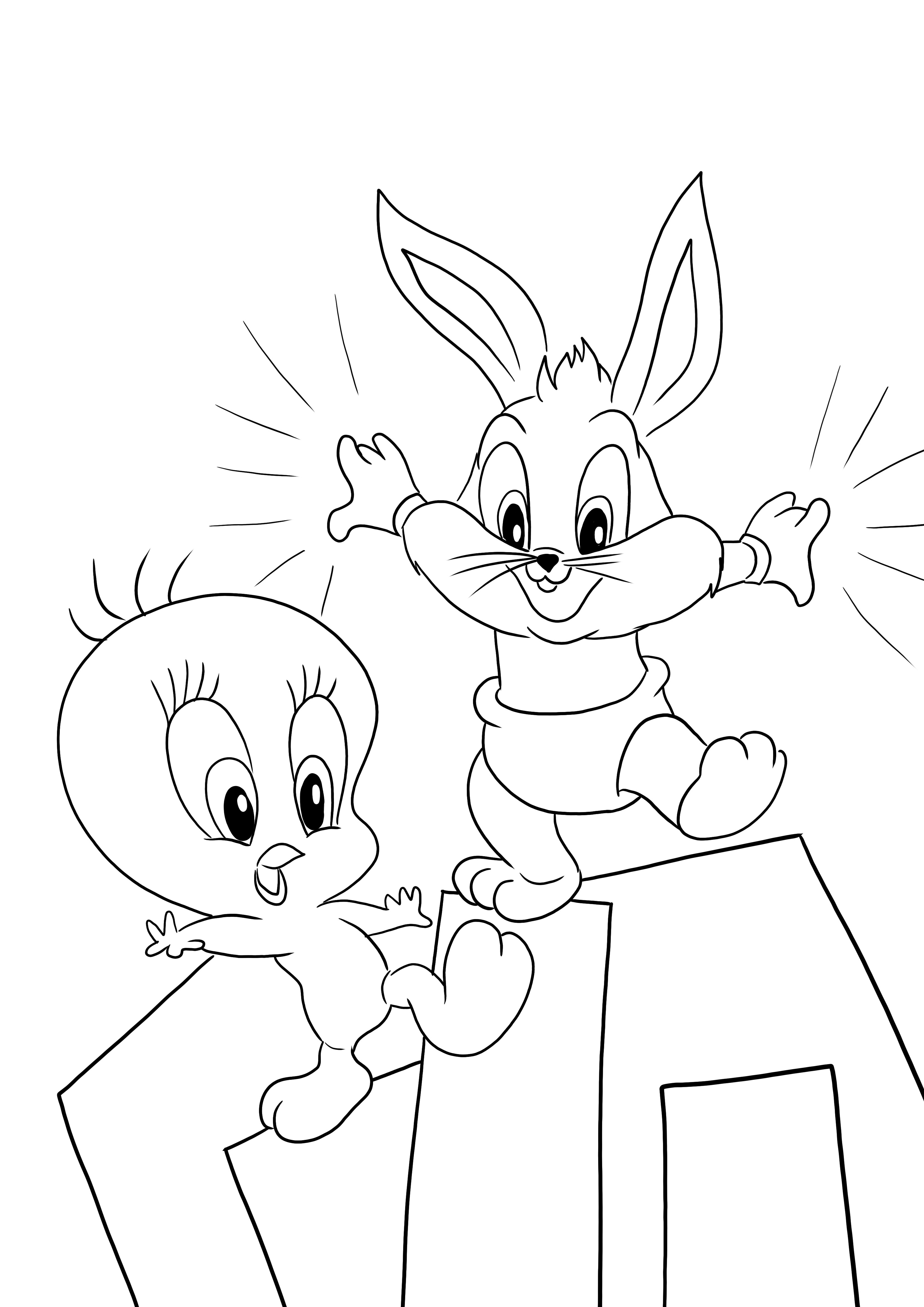 Baby Looney Tunes'tan Tweety ve Bugs Bunny boyama için ücretsiz yazdırılabilir