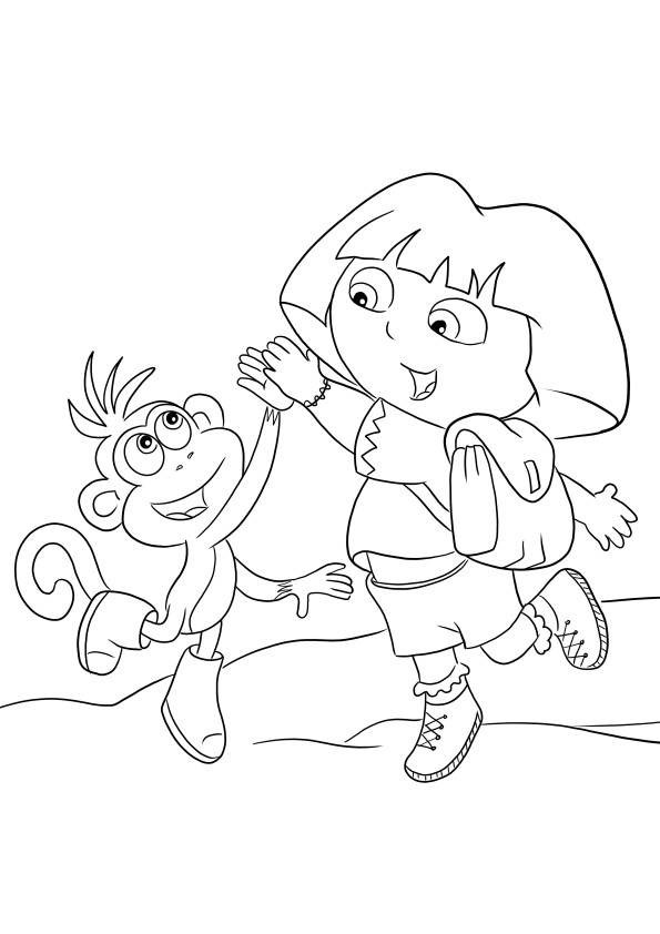 Nuestra imagen para colorear de Dora la exploradora y su amiga Boots se puede imprimir de forma gratuita