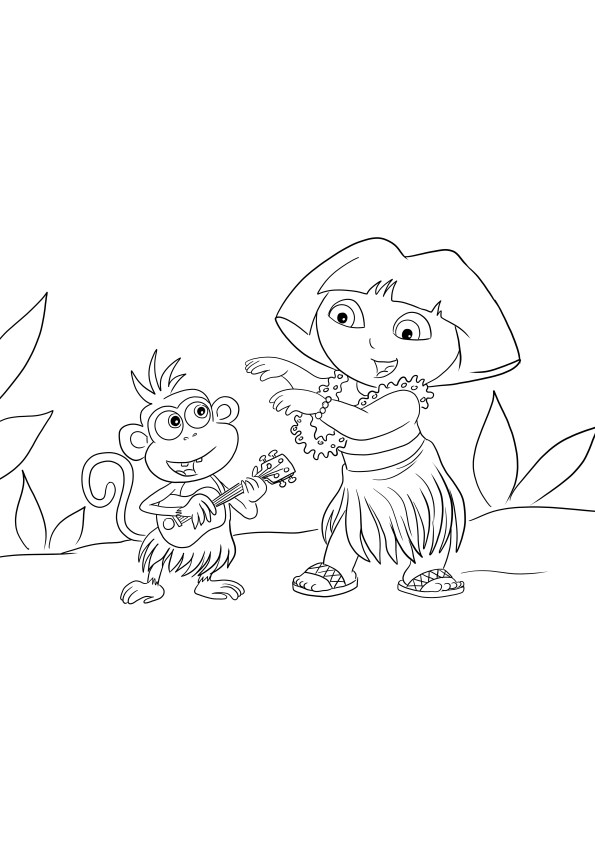 Voici notre page imprimable gratuite de Dora et Boots chantant et dansant à colorier pour les enfants