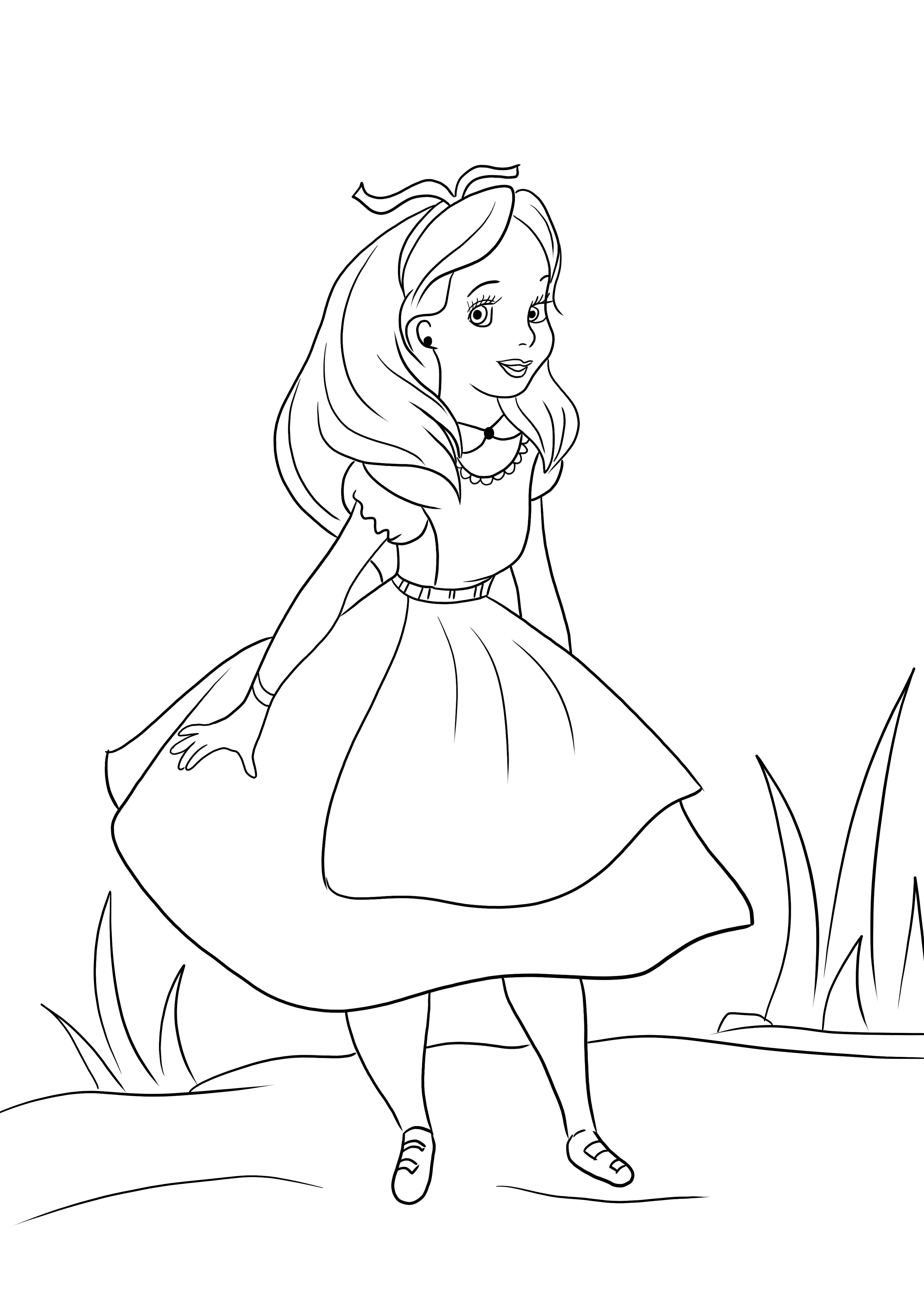 Alice in Wonderland picture for free downloading and fun coloring