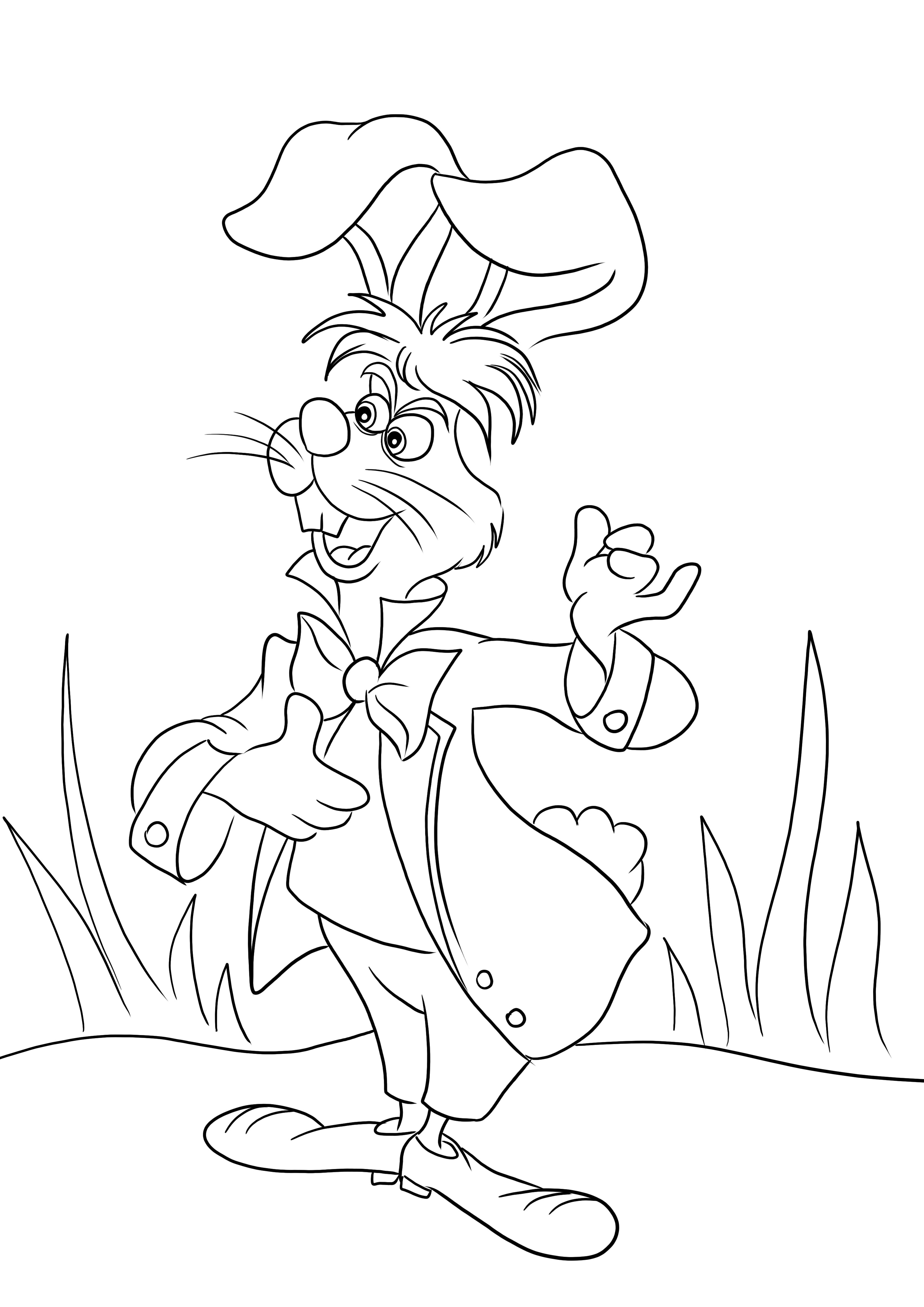 March Hare from Alice in Wonderland to print and easy to color for free